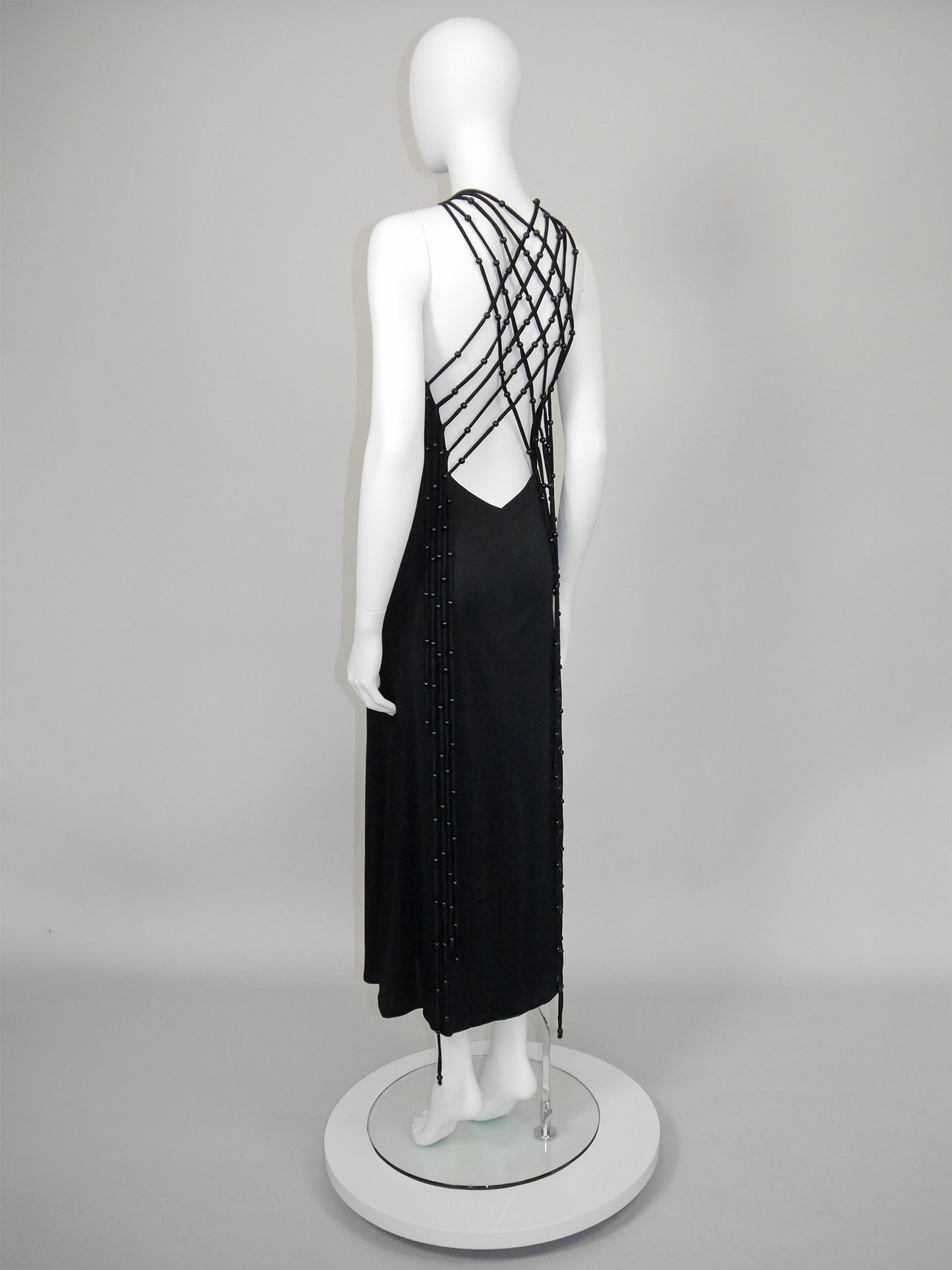 LORIS AZZARO 1970s Vintage "Baba" Beaded Backless Maxi Evening Gown Size S