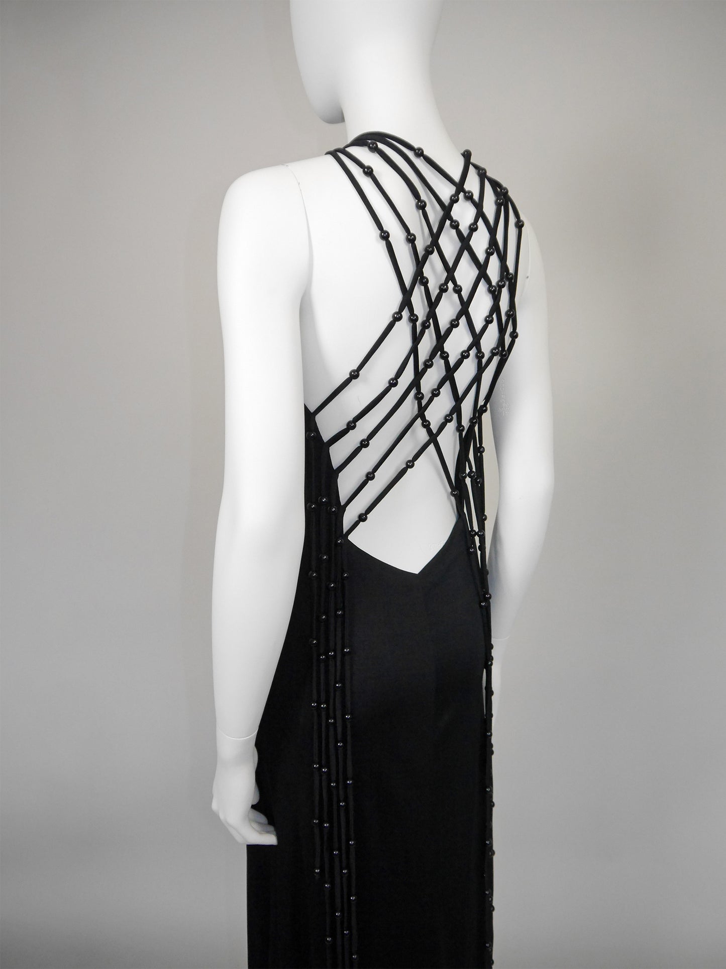 LORIS AZZARO 1970s Vintage "Baba" Beaded Backless Maxi Evening Gown Size S