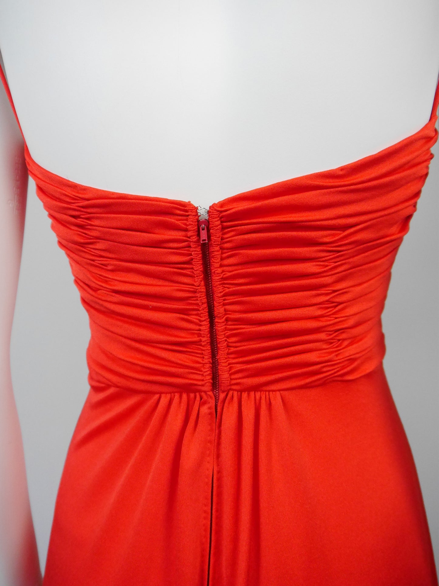 LORIS AZZARO 1970s Vintage Draped Red Jersey Maxi Evening Dress Gown Size XS