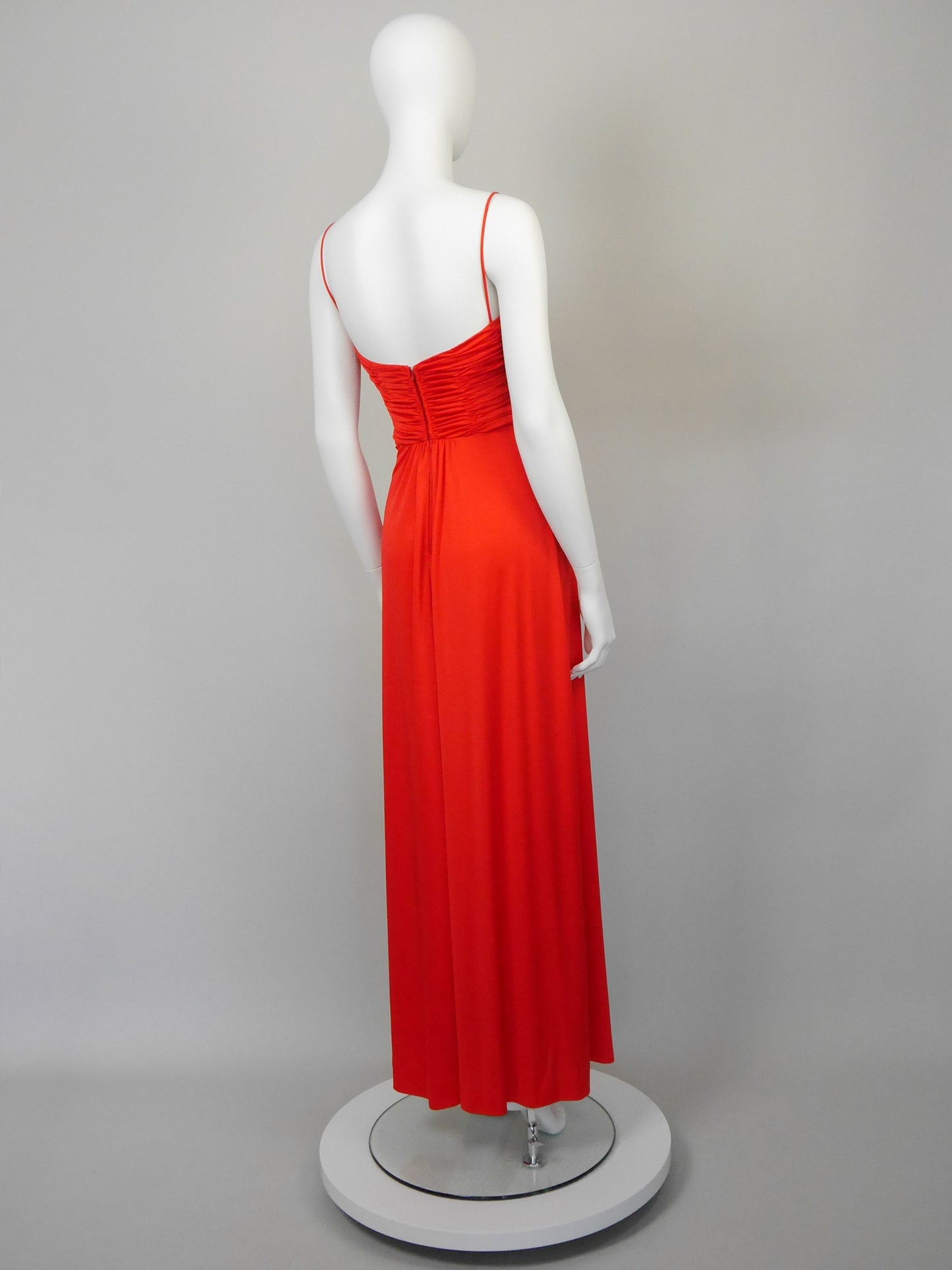 LORIS AZZARO 1970s Vintage Draped Red Jersey Maxi Evening Dress Gown Size XS