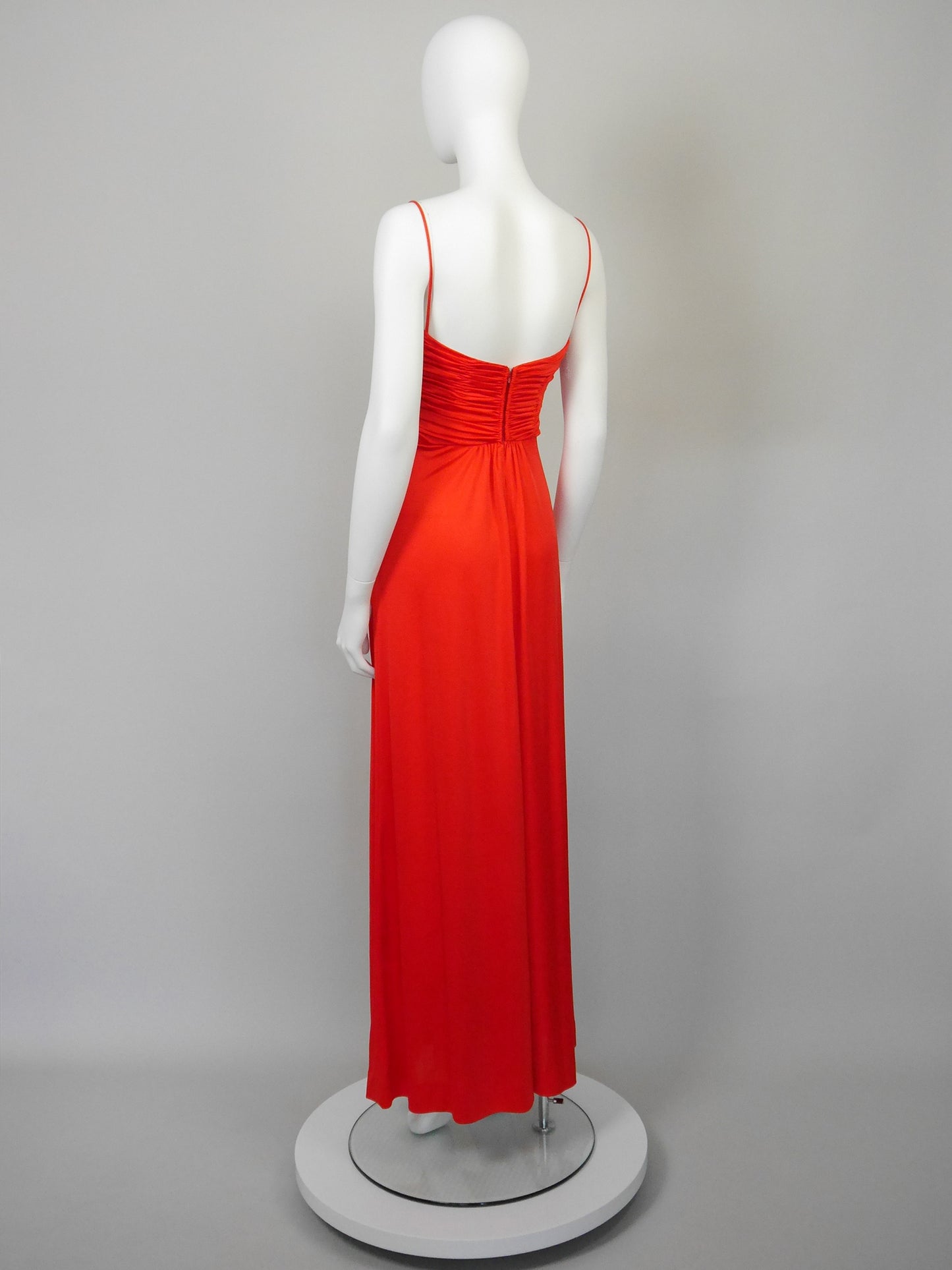 LORIS AZZARO 1970s Vintage Draped Red Jersey Maxi Evening Dress Gown Size XS