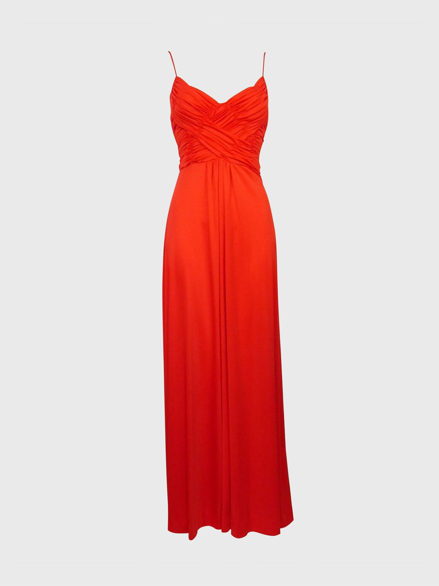 LORIS AZZARO 1970s Vintage Draped Red Jersey Maxi Evening Dress Gown Size XS