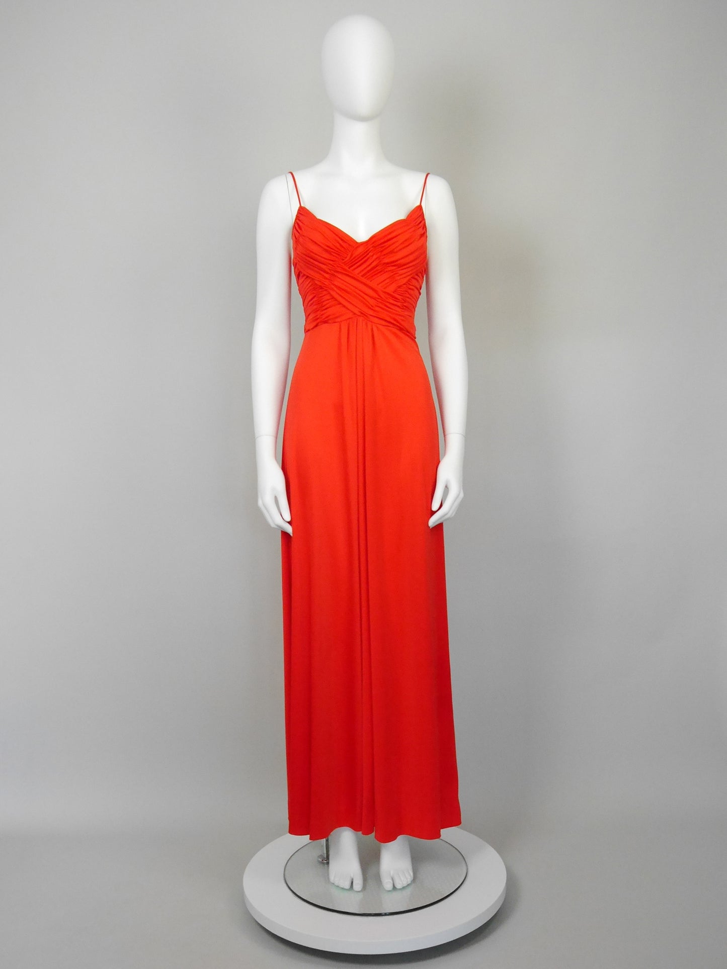 LORIS AZZARO 1970s Vintage Draped Red Jersey Maxi Evening Dress Gown Size XS