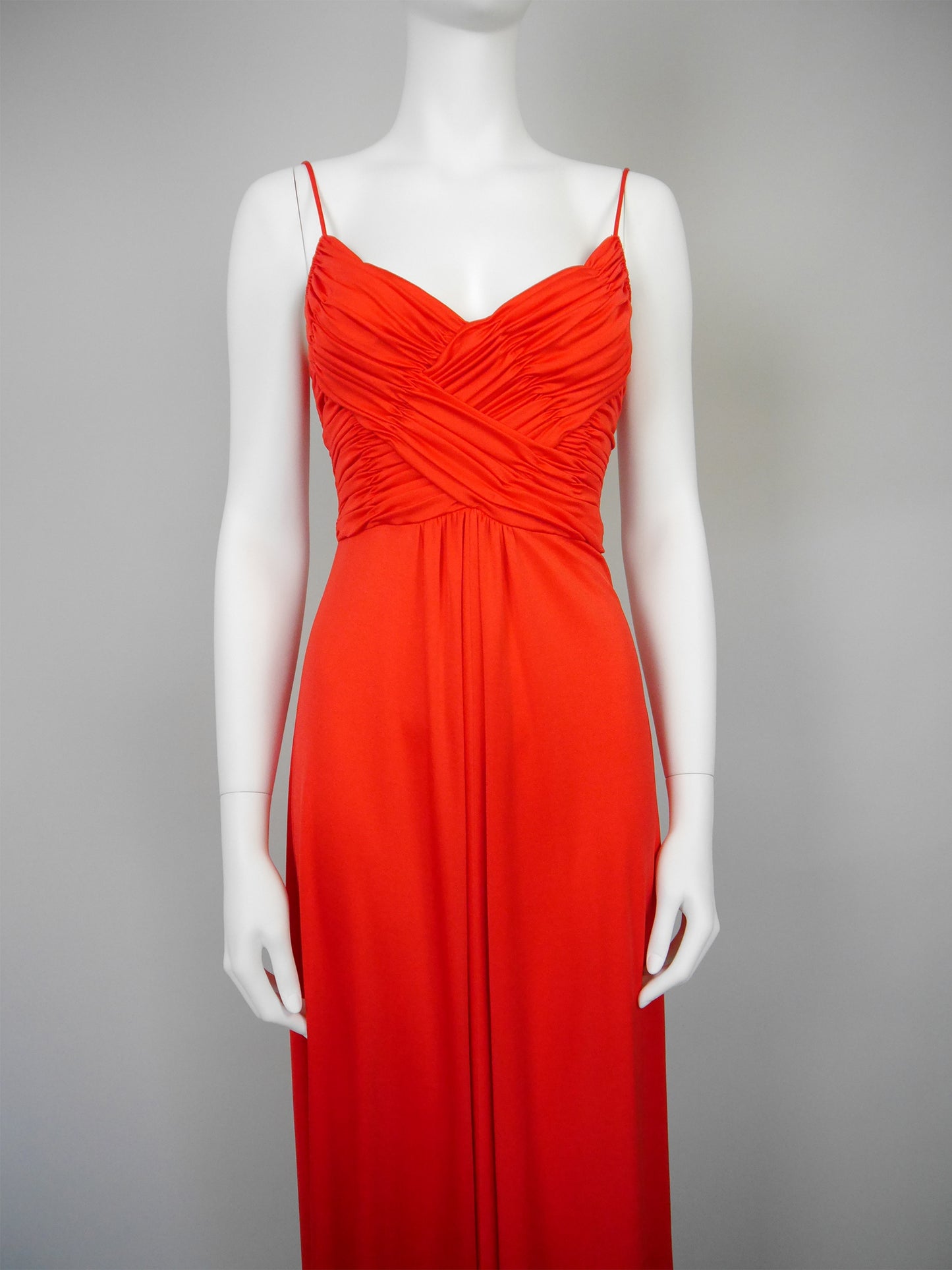 LORIS AZZARO 1970s Vintage Draped Red Jersey Maxi Evening Dress Gown Size XS