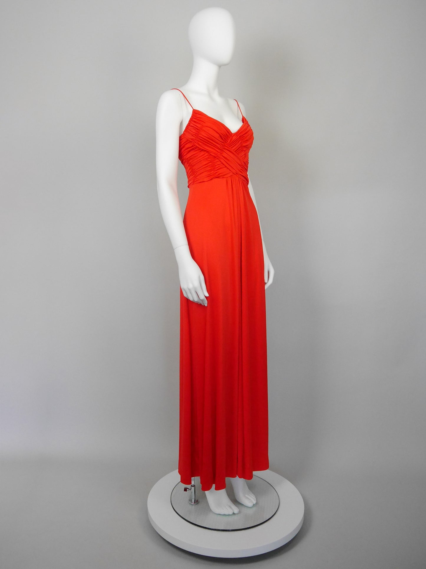 LORIS AZZARO 1970s Vintage Draped Red Jersey Maxi Evening Dress Gown Size XS