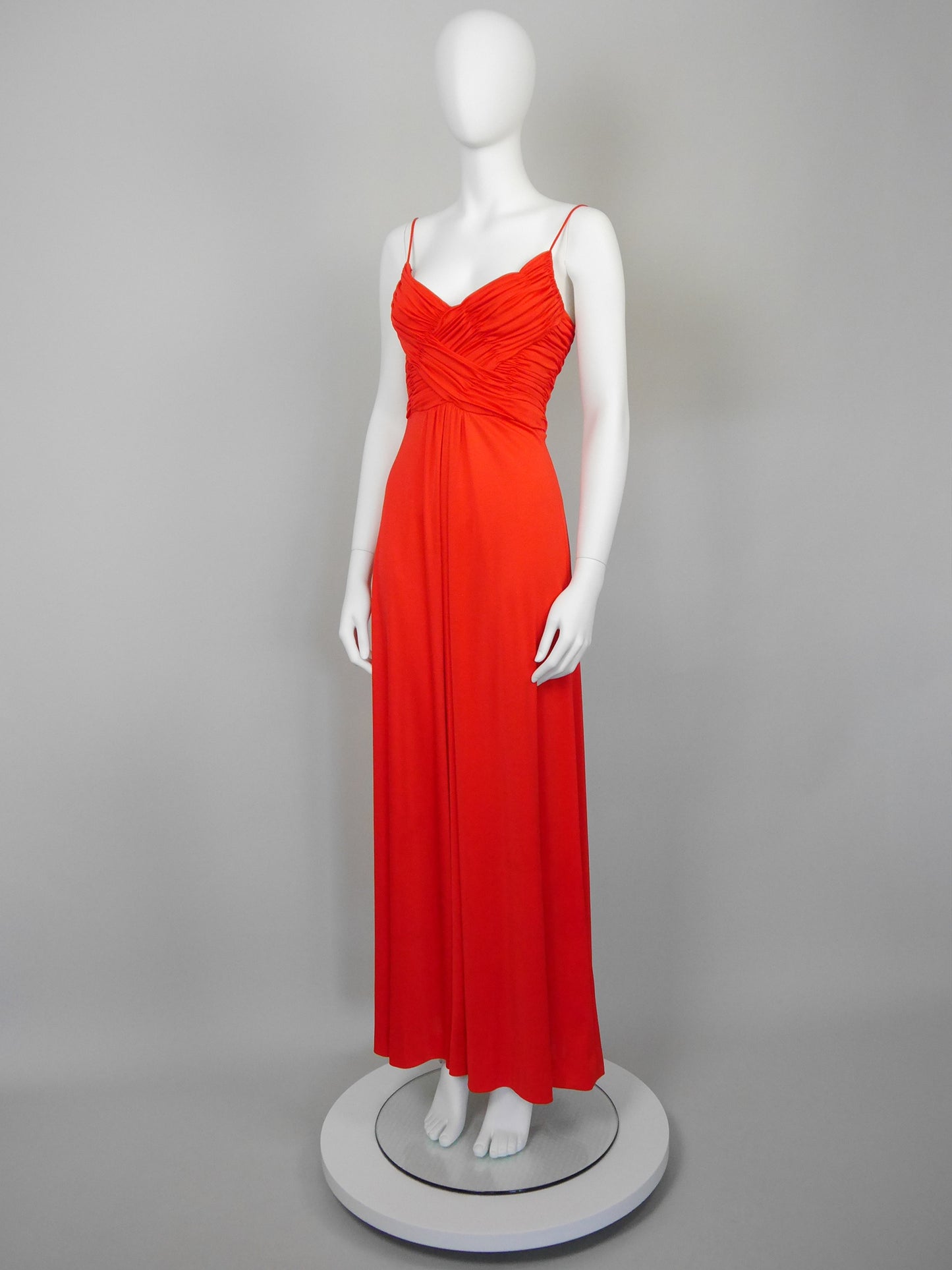 LORIS AZZARO 1970s Vintage Draped Red Jersey Maxi Evening Dress Gown Size XS