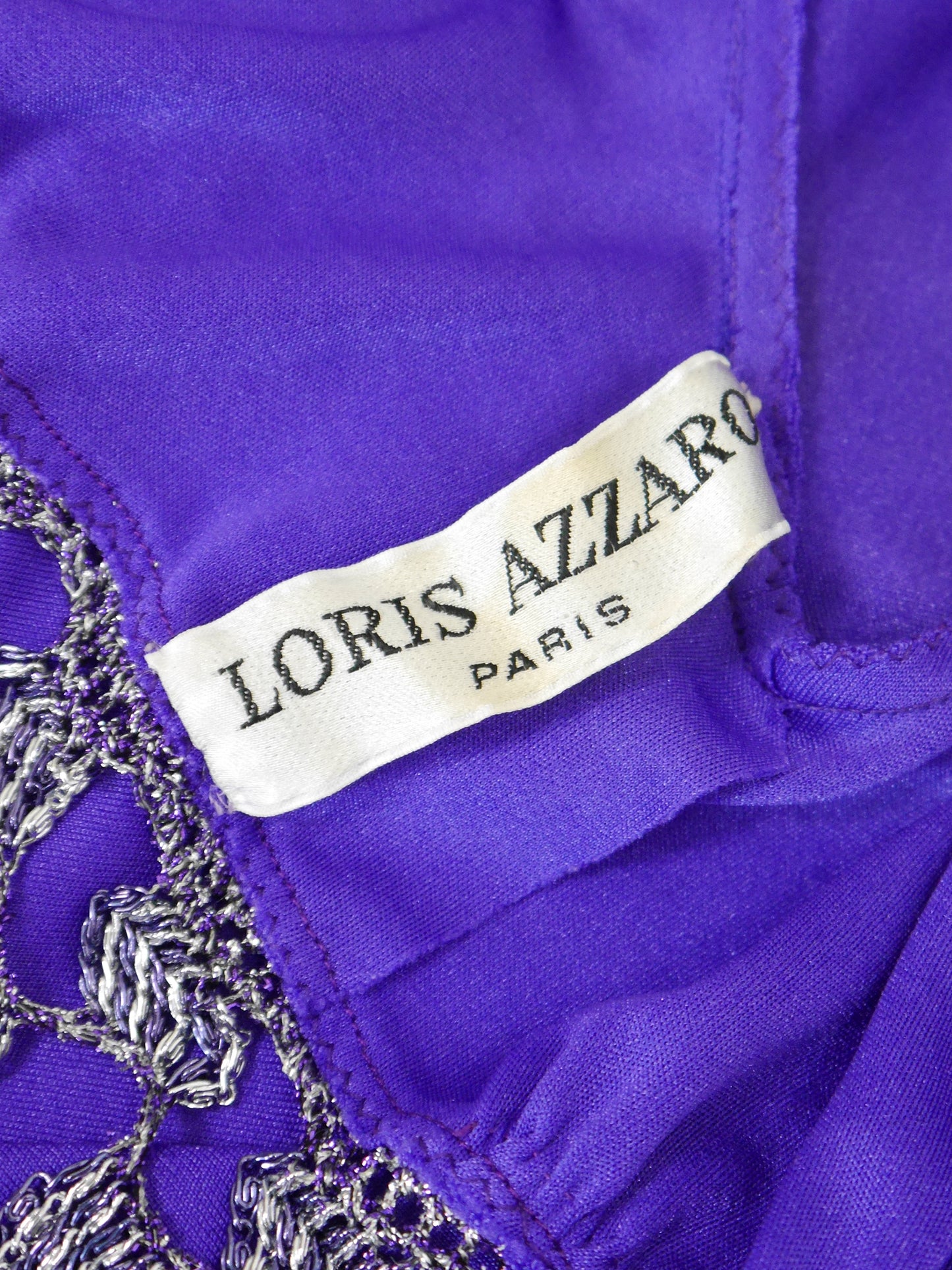 LORIS AZZARO 1970s Vintage Purple Crochet Chainmail Maxi Evening Gown Size S