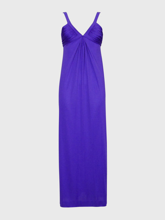 LORIS AZZARO 1970s Vintage Purple Jersey Maxi Evening Dress Gown Size XS