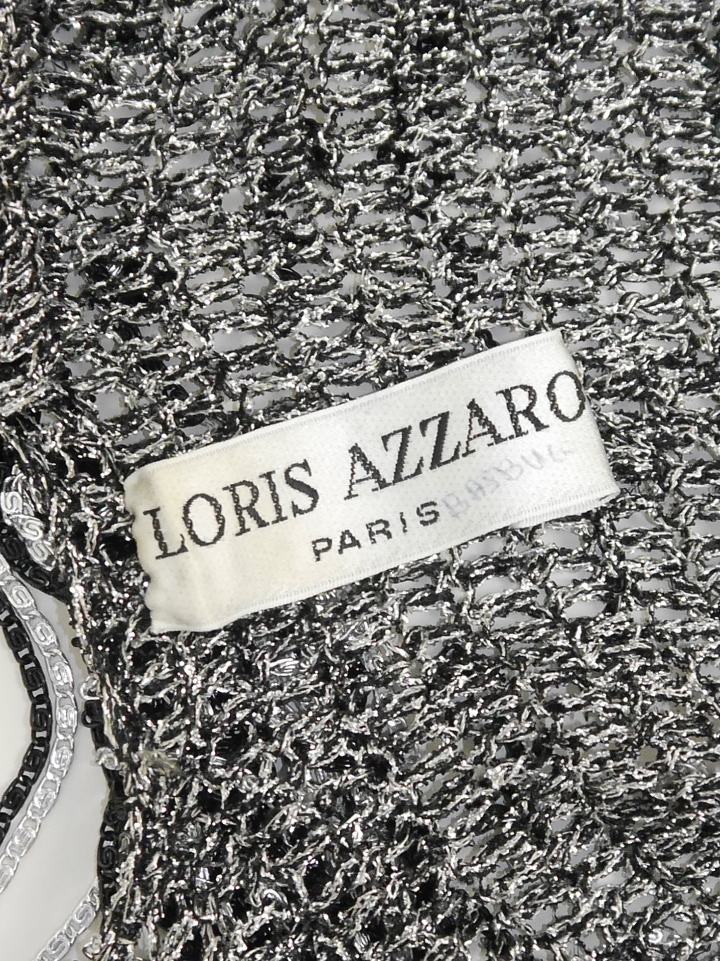LORIS AZZARO 1970s Vintage Silver & Black Chainmail Crochet Evening Top Size S
