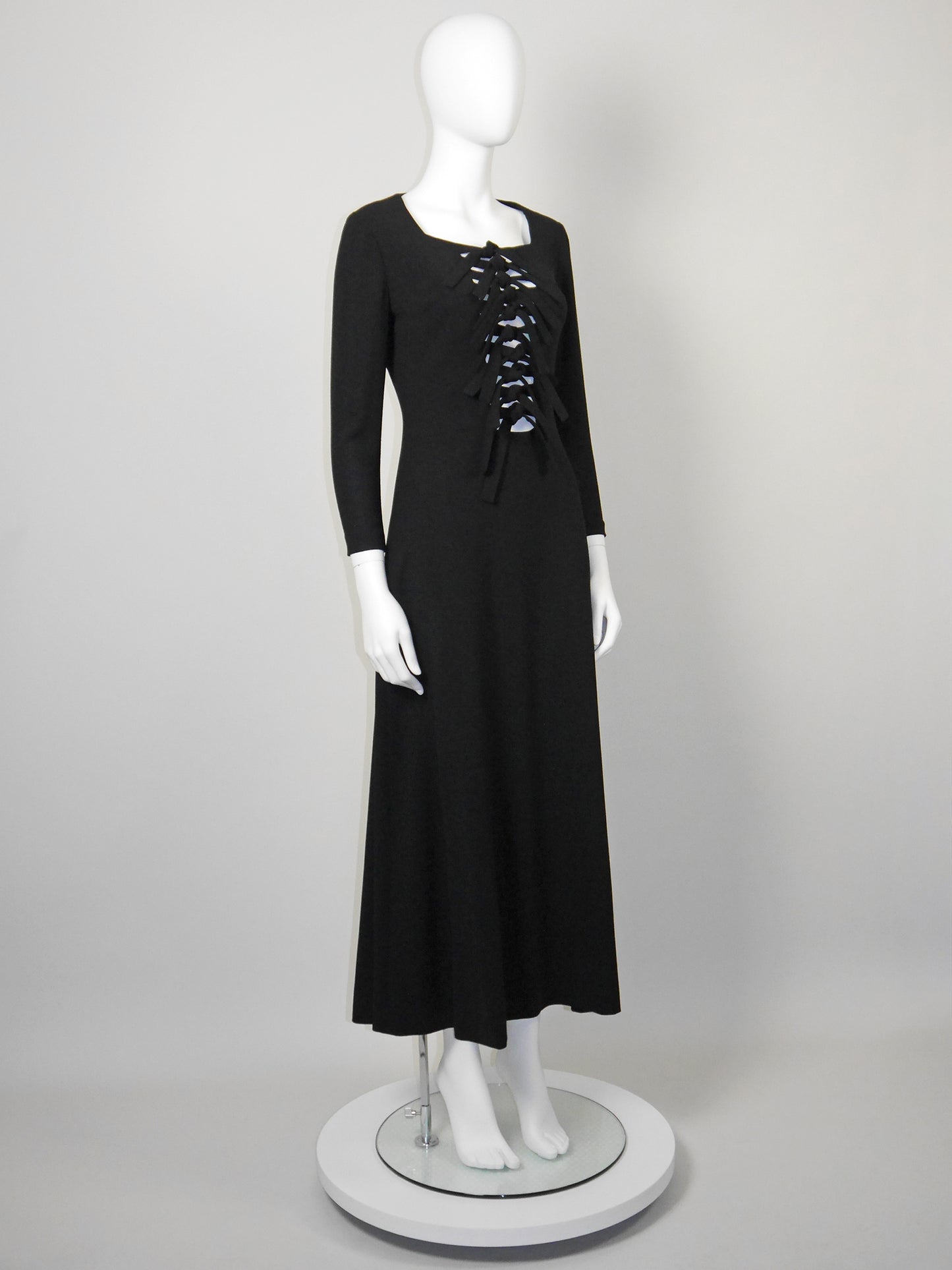 LOUIS FÉRAUD 1960s 1970s Vintage Maxi Evening Dress w/ Knotted Front Size S