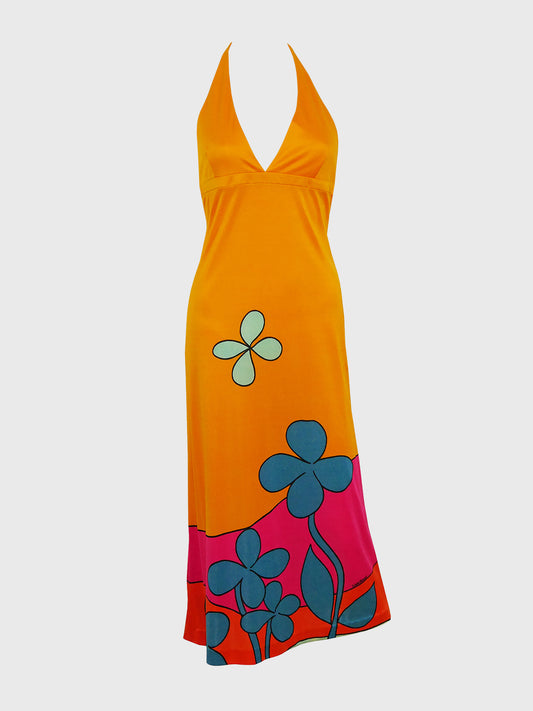 LOUIS FÉRAUD 1960s 1970s Vintage Orange Neckholder Sun Dress