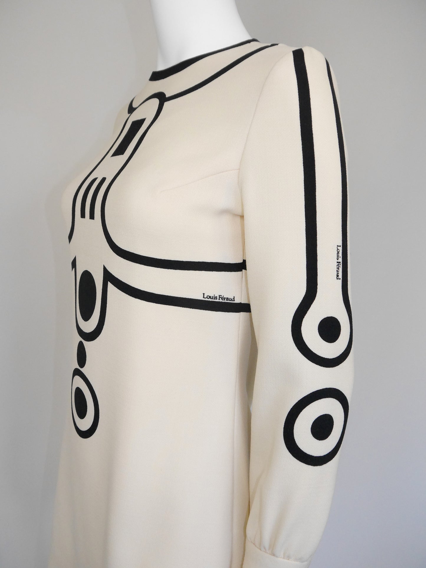 LOUIS FÉRAUD 1960s Vintage Space Age Mini Dress w/ Graphic Print Size XS