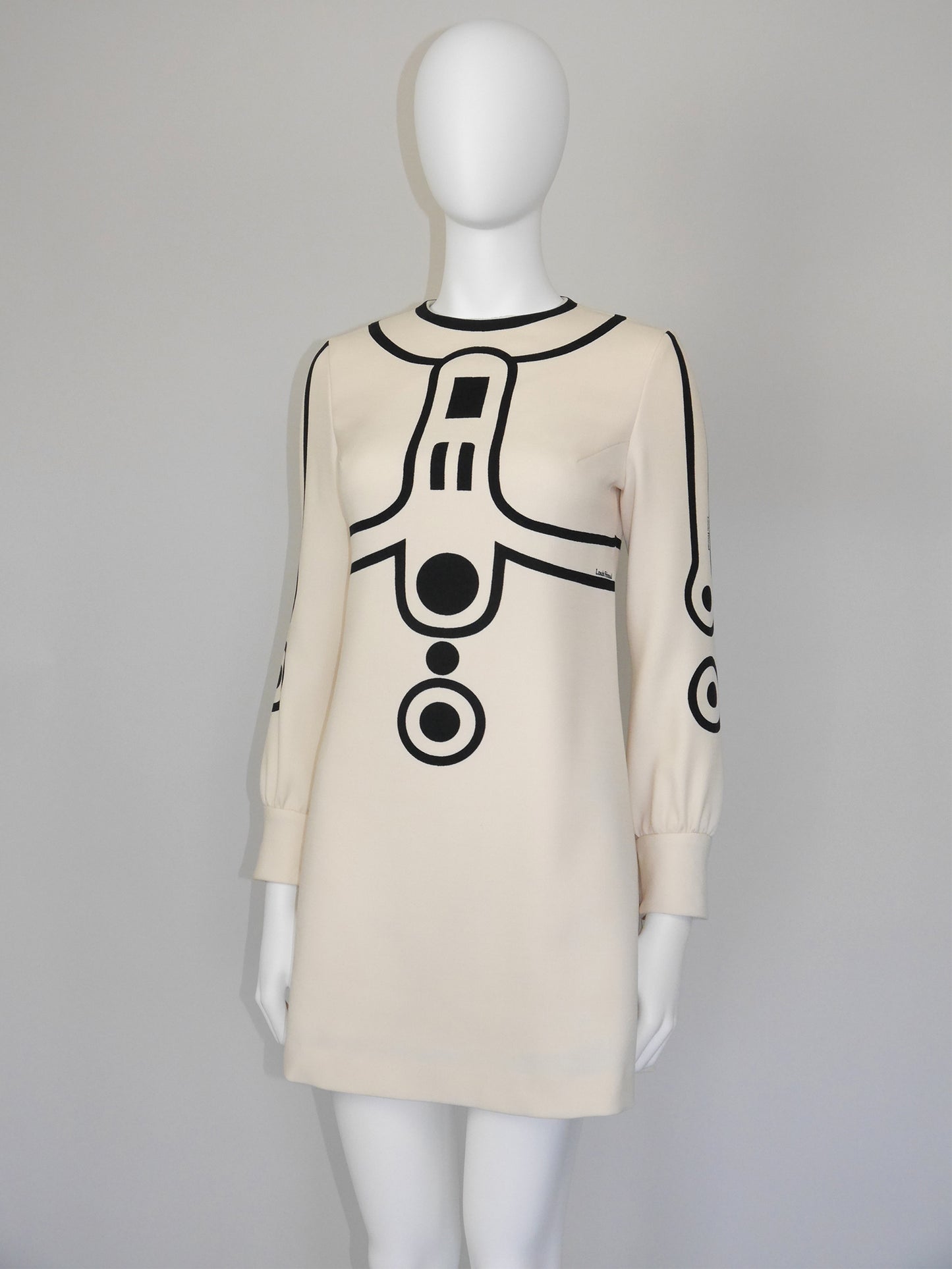 LOUIS FÉRAUD 1960s Vintage Space Age Mini Dress w/ Graphic Print Size XS