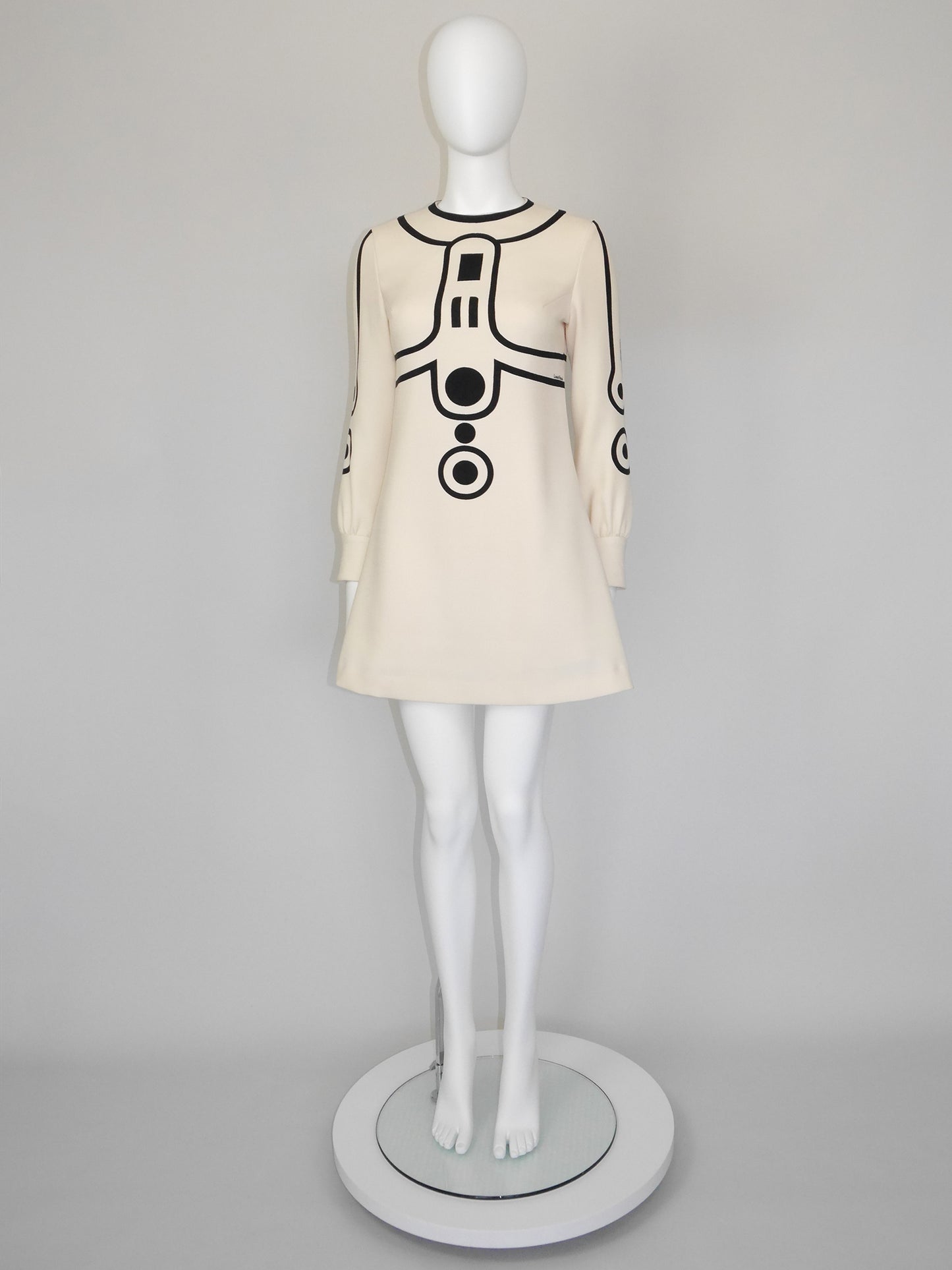 LOUIS FÉRAUD 1960s Vintage Space Age Mini Dress w/ Graphic Print Size XS