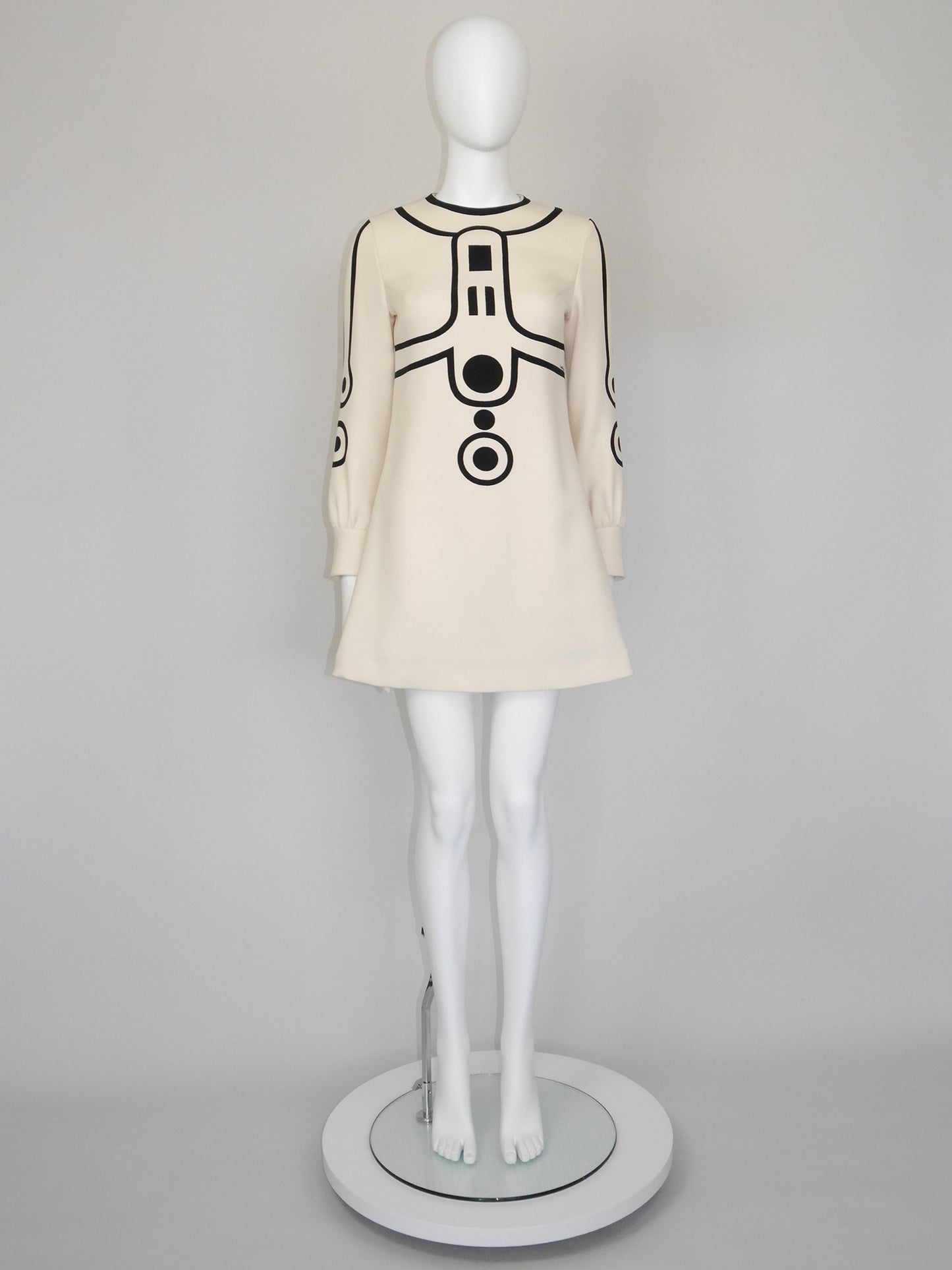 LOUIS FÉRAUD 1960s Vintage Space Age Mini Dress w/ Graphic Print Size XS
