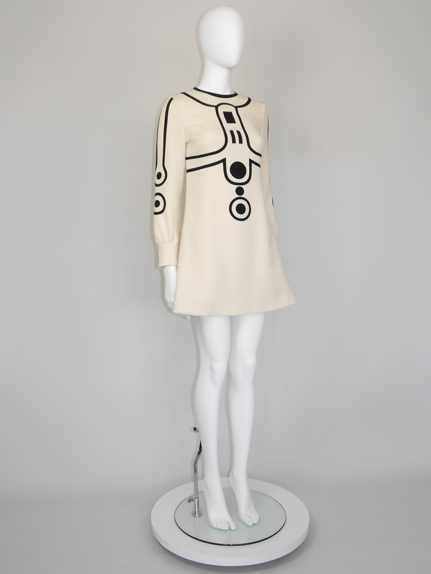 LOUIS FÉRAUD 1960s Vintage Space Age Mini Dress w/ Graphic Print Size XS