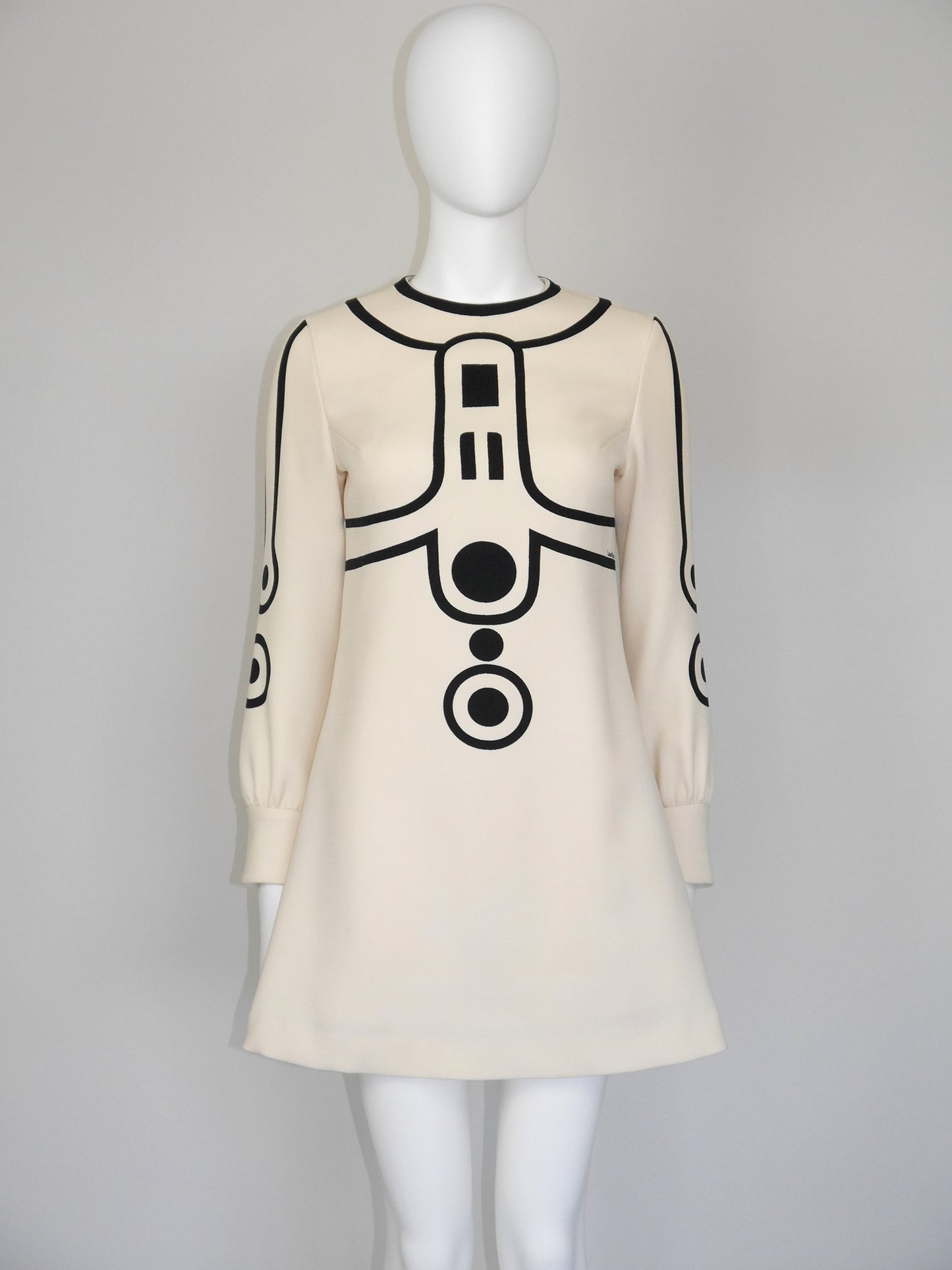 LOUIS FÉRAUD 1960s Vintage Space Age Mini Dress w/ Graphic Print Size XS