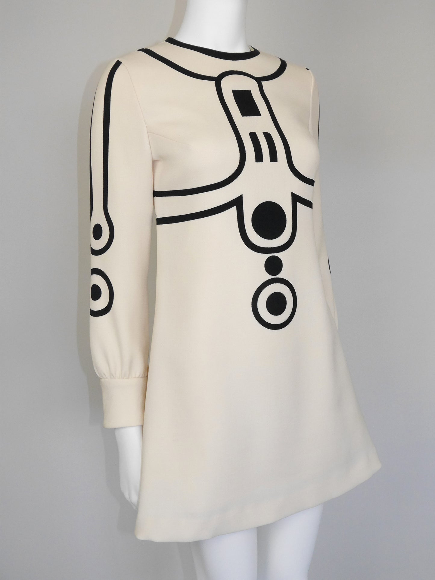 LOUIS FÉRAUD 1960s Vintage Space Age Mini Dress w/ Graphic Print Size XS