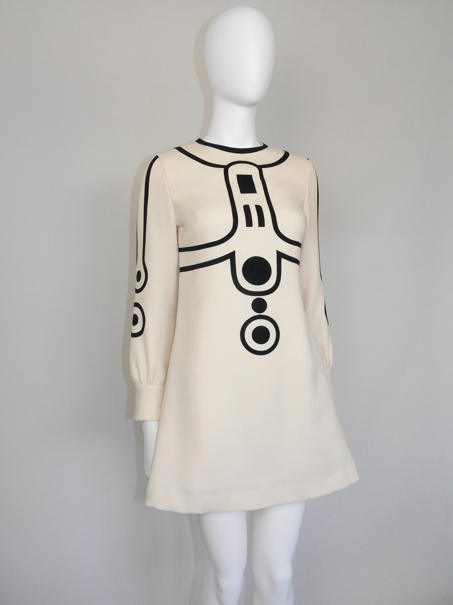 LOUIS FÉRAUD 1960s Vintage Space Age Mini Dress w/ Graphic Print Size XS
