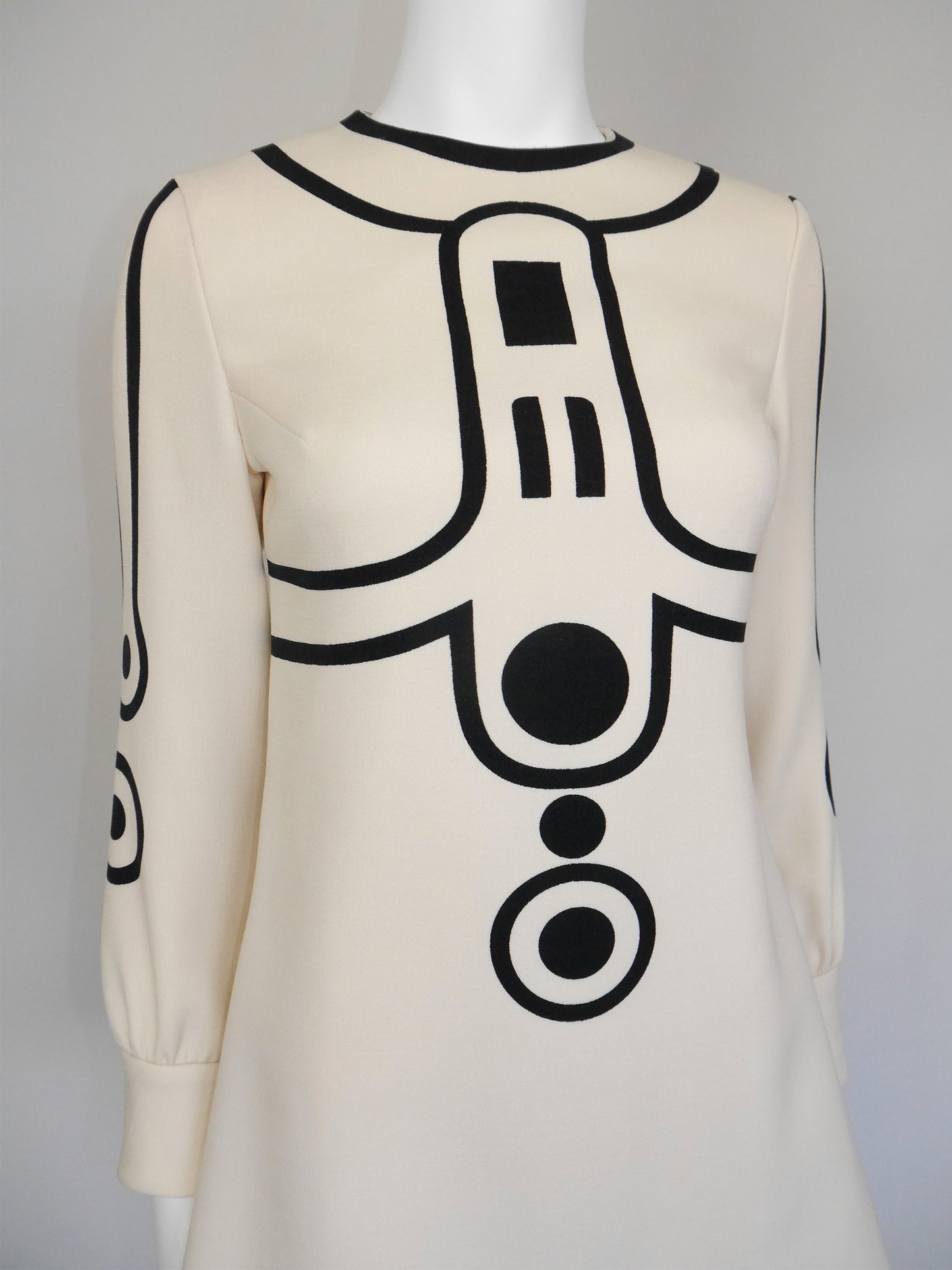 LOUIS FÉRAUD 1960s Vintage Space Age Mini Dress w/ Graphic Print Size XS