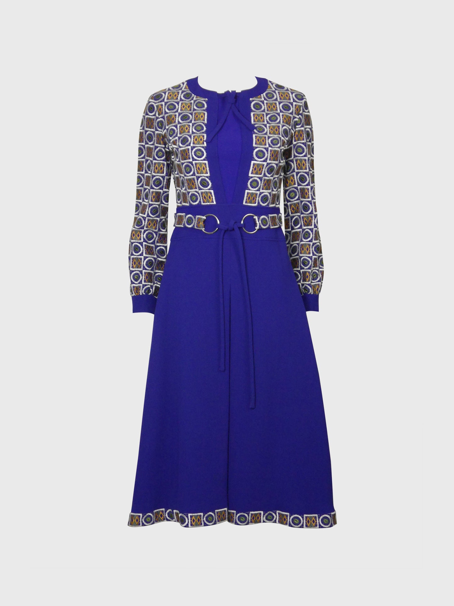 LOUIS FÉRAUD Fall 1969 Vintage Embroidered Space Age Folklore Dress Size XS