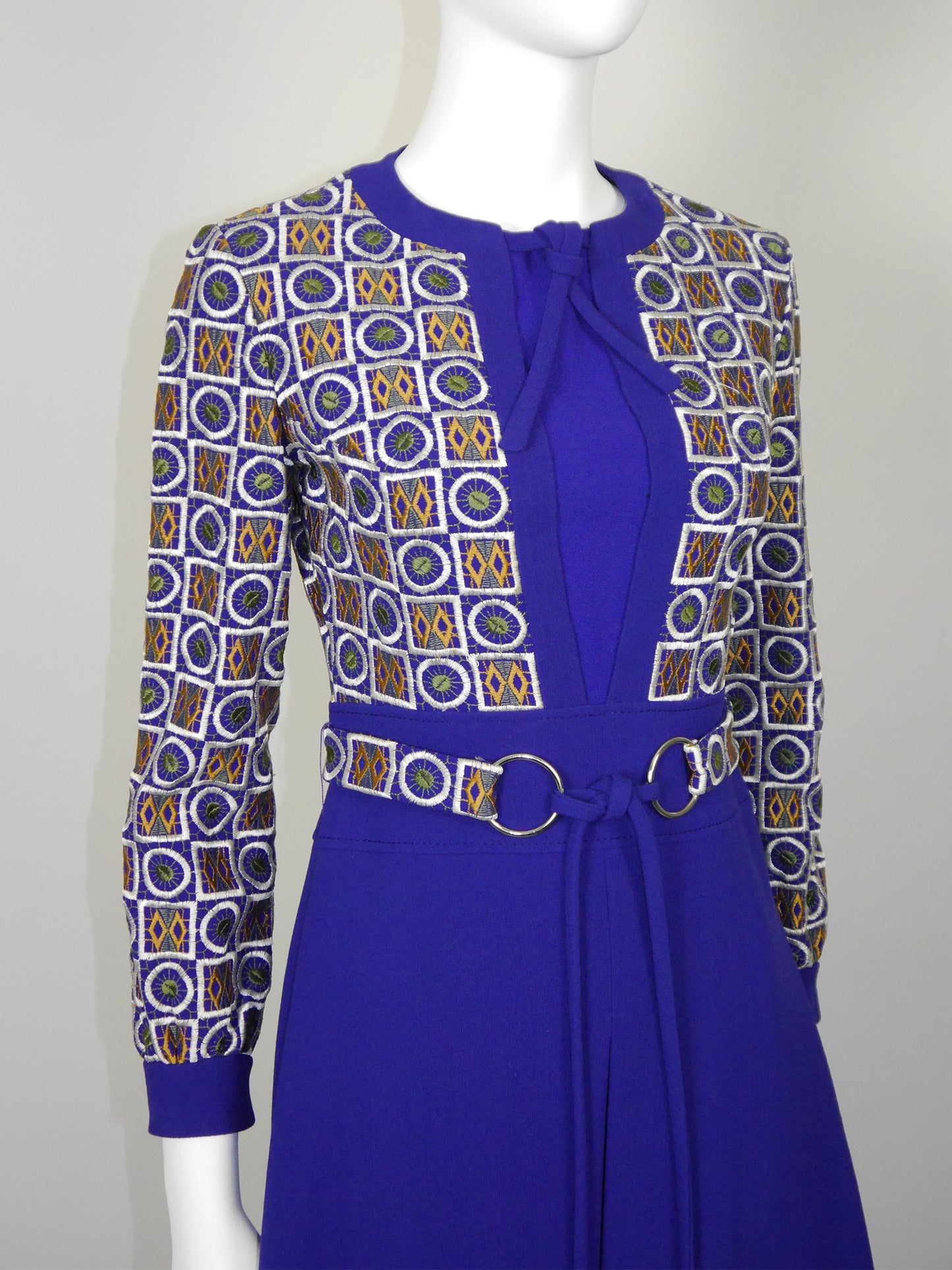 LOUIS FÉRAUD Fall 1969 Vintage Embroidered Space Age Folklore Dress Size XS