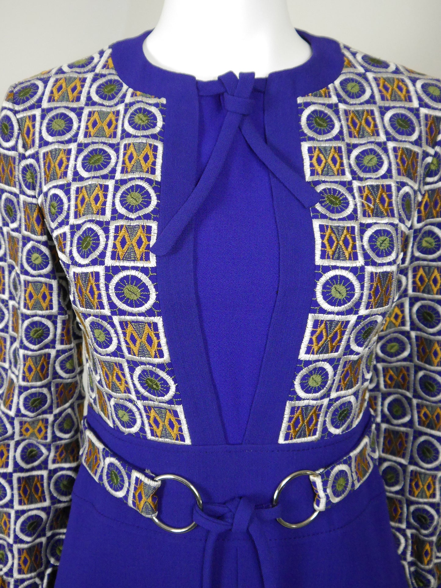 LOUIS FÉRAUD Fall 1969 Vintage Embroidered Space Age Folklore Dress Size XS