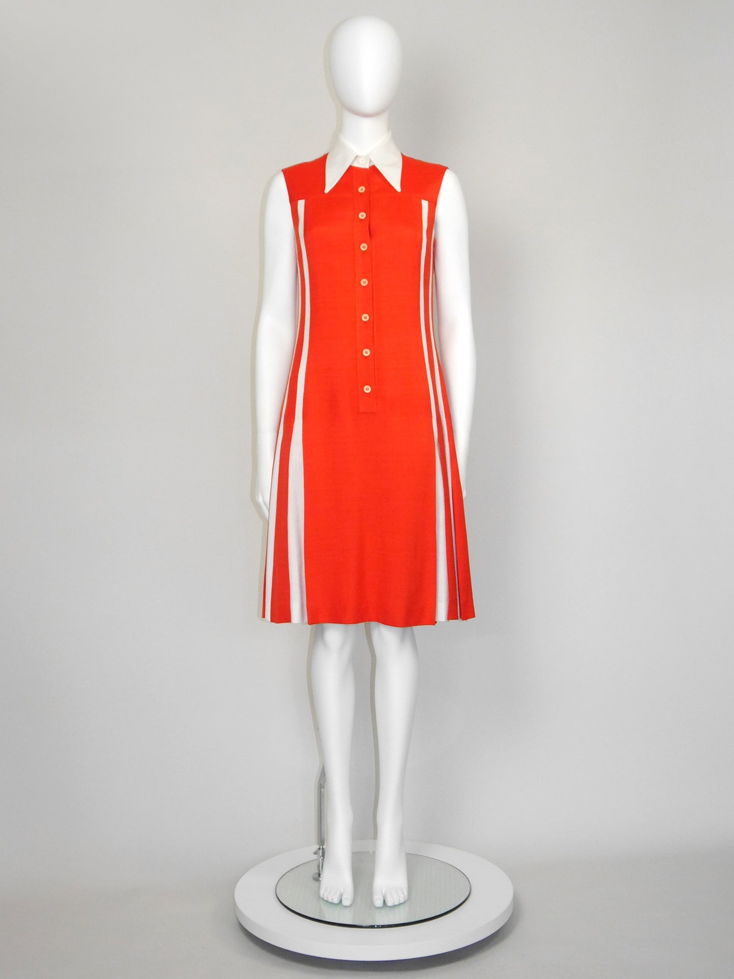 LOUIS FÉRAUD 1970s Vintage Orange Sleeveless Day Dress w/ Box Pleats Size S