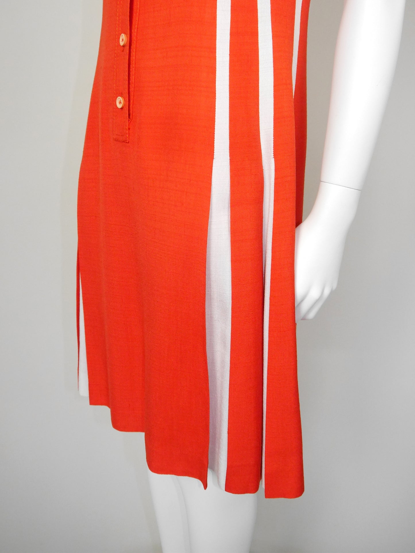 LOUIS FÉRAUD 1970s Vintage Orange Sleeveless Day Dress w/ Box Pleats Size S