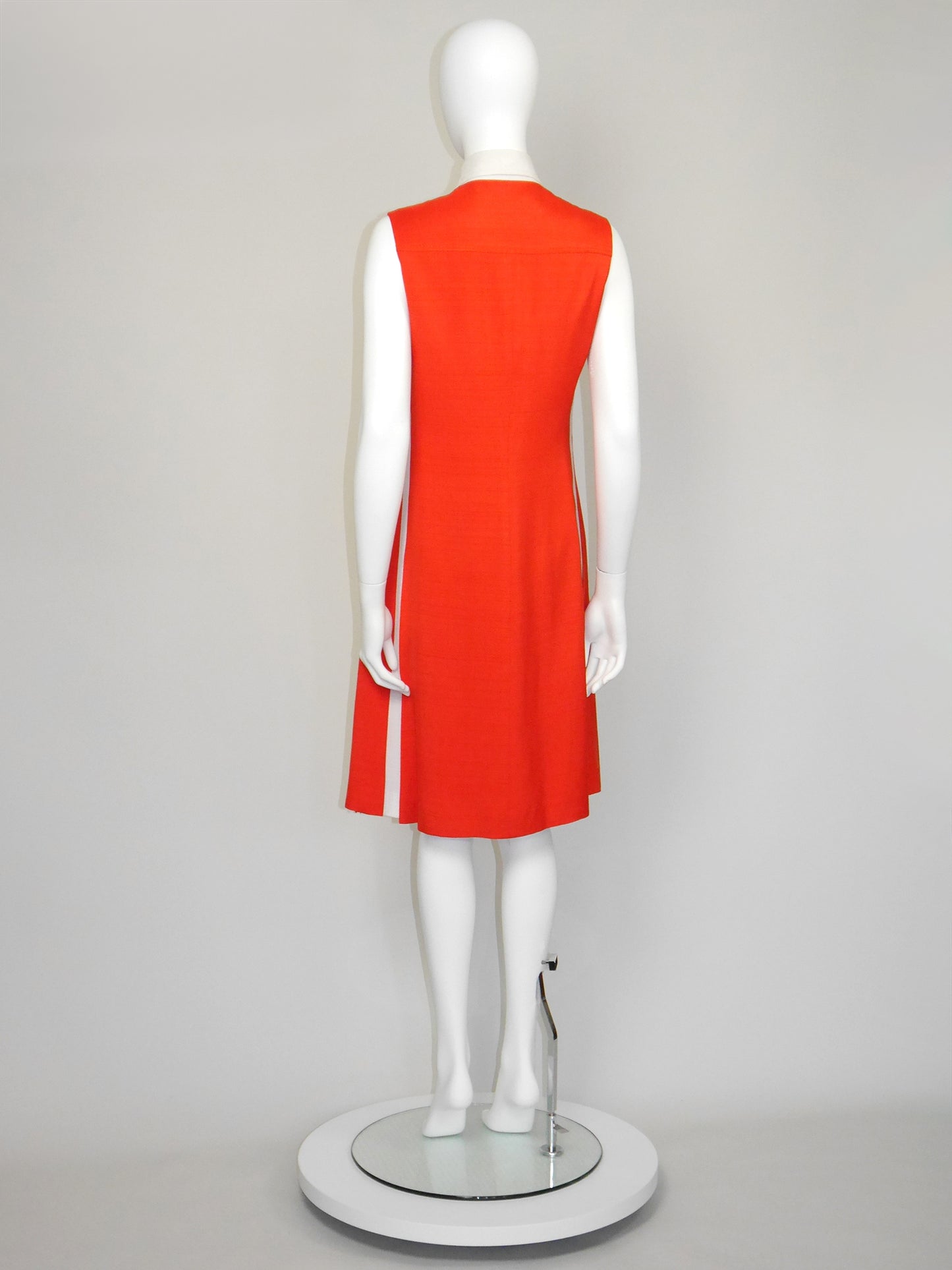 LOUIS FÉRAUD 1970s Vintage Orange Sleeveless Day Dress w/ Box Pleats Size S