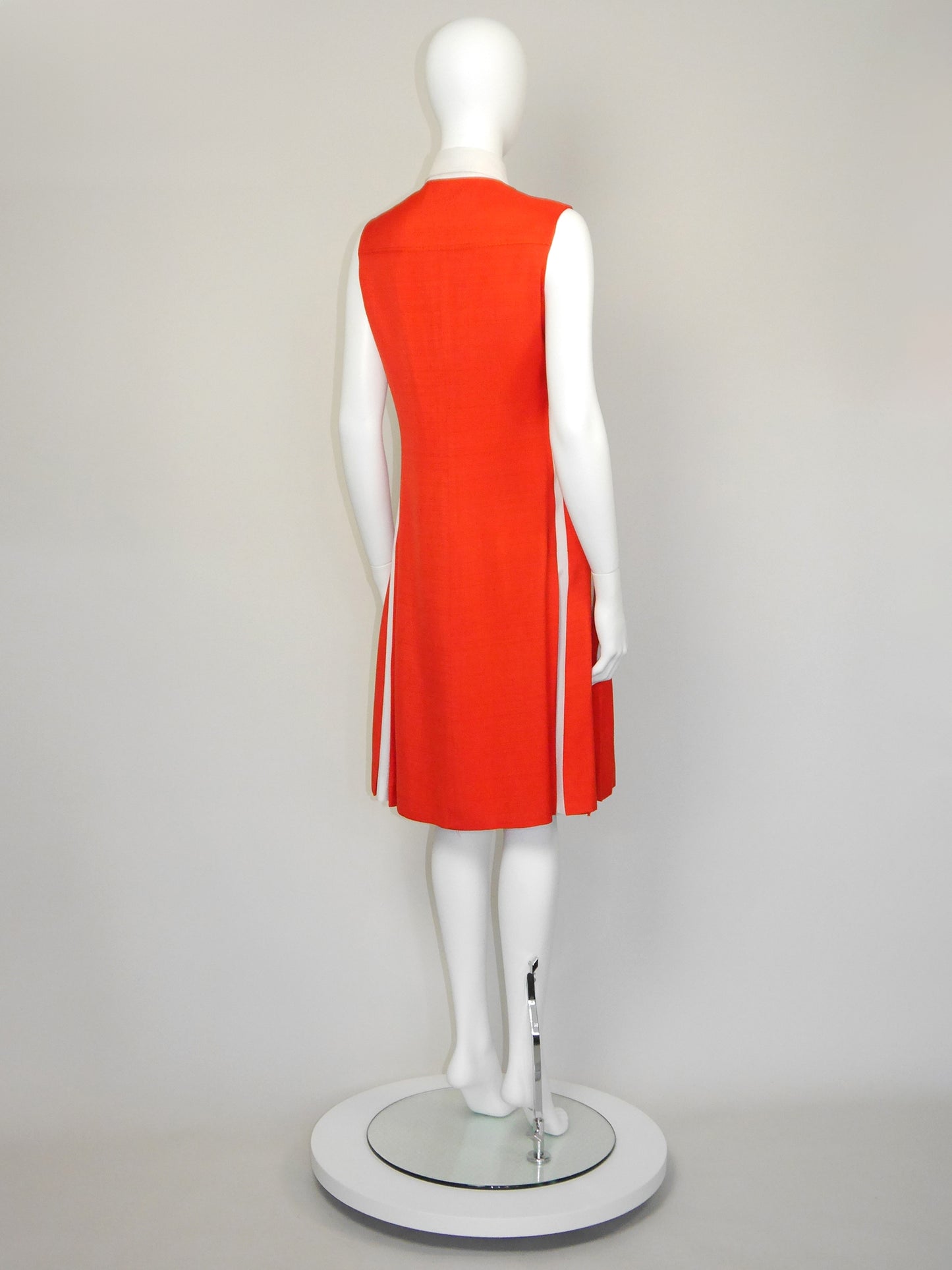 LOUIS FÉRAUD 1970s Vintage Orange Sleeveless Day Dress w/ Box Pleats Size S