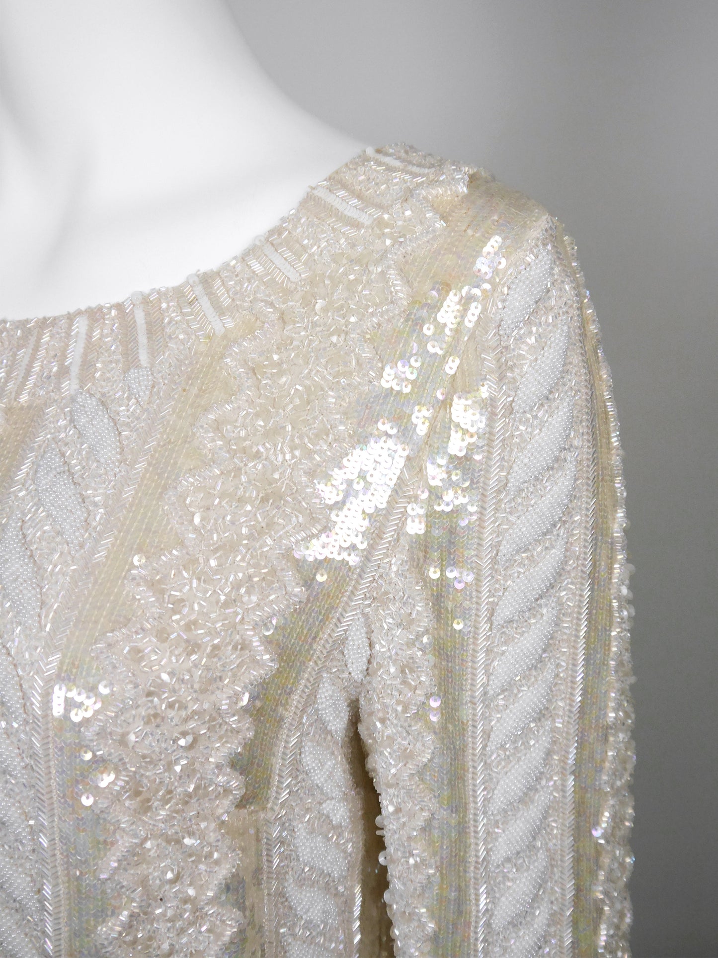 LOUIS FÉRAUD 1980s Vintage Fully Beaded Cable Knit Trompe l'Oeil Evening Top Size XS-M