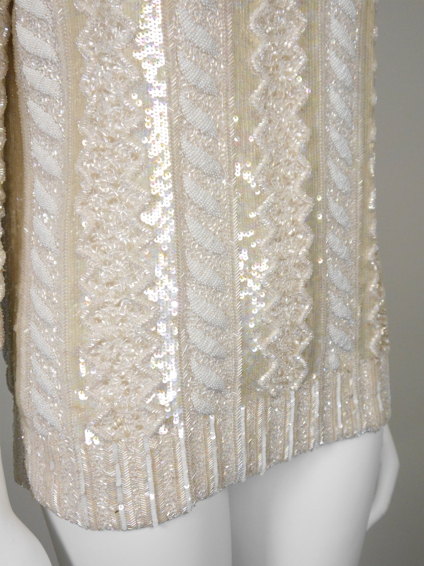 LOUIS FÉRAUD 1980s Vintage Fully Beaded Cable Knit Trompe l'Oeil Evening Top Size XS-M