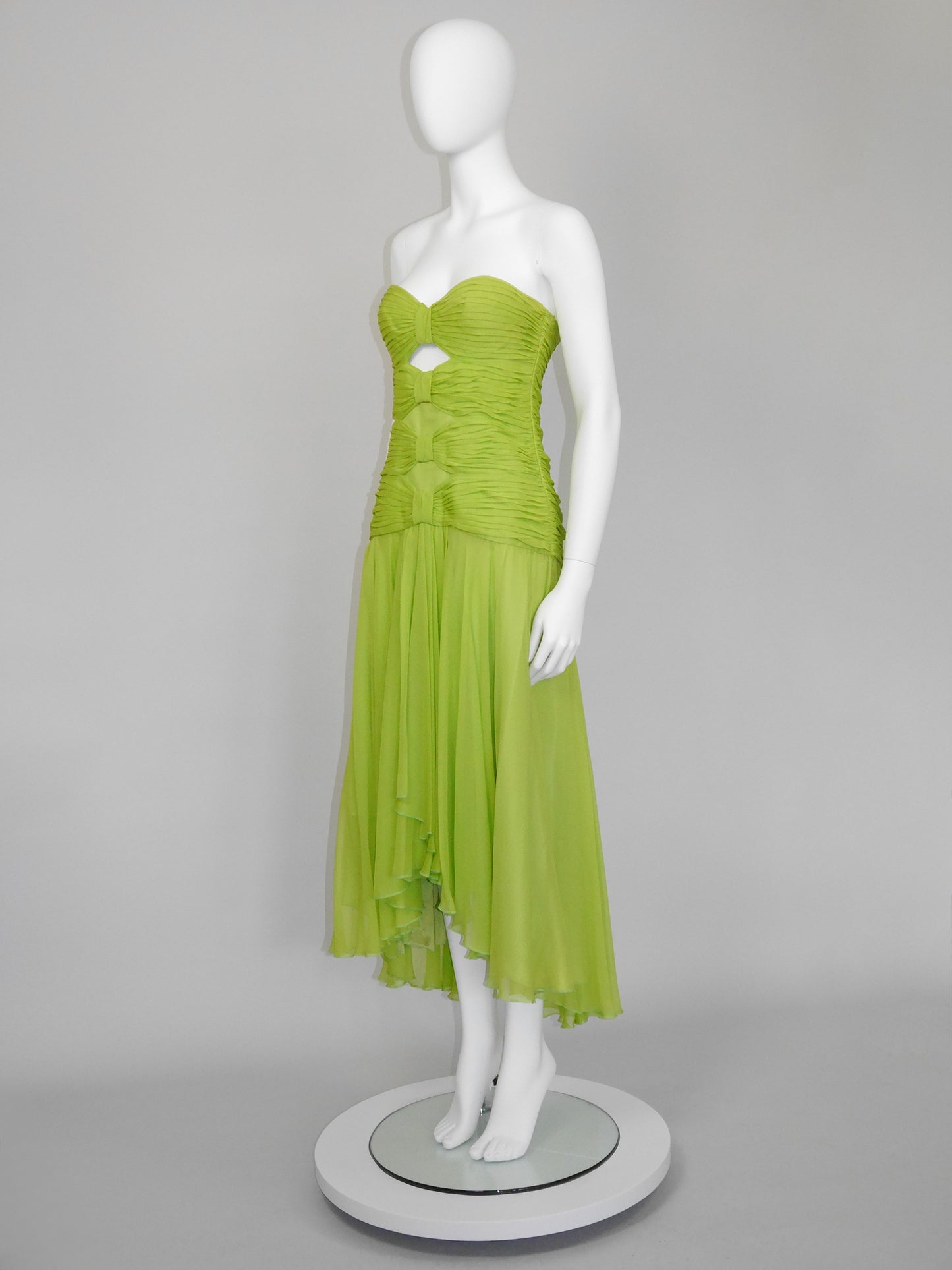 LOUIS FÉRAUD 1980s Vintage Lime Green Silk Bustier Evening Dress Size M