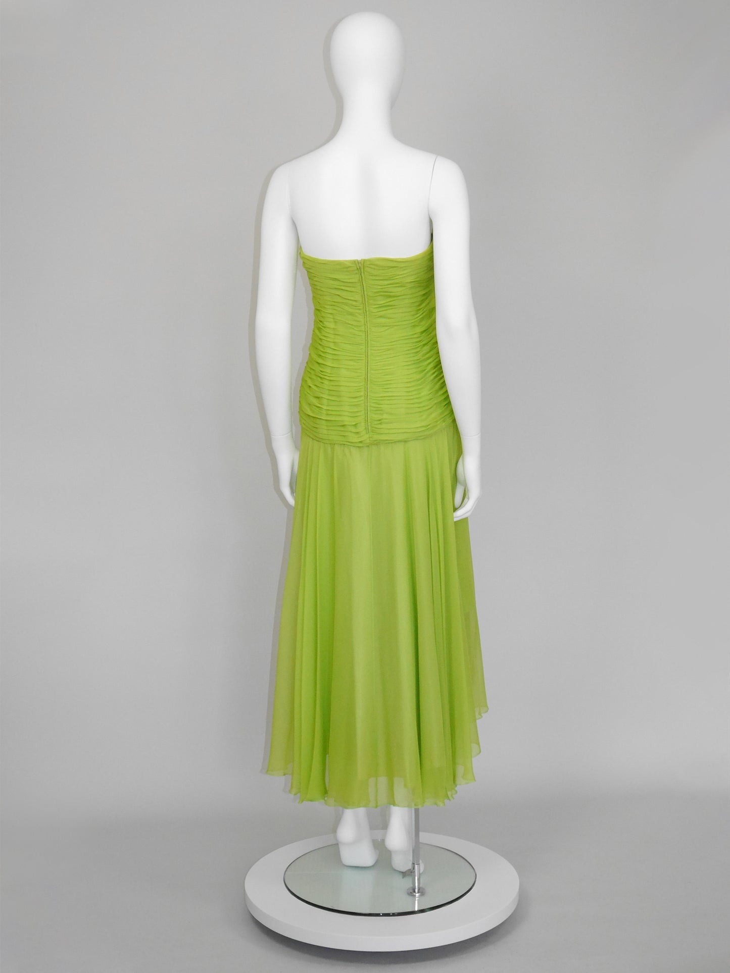 LOUIS FÉRAUD 1980s Vintage Lime Green Silk Bustier Evening Dress Size M