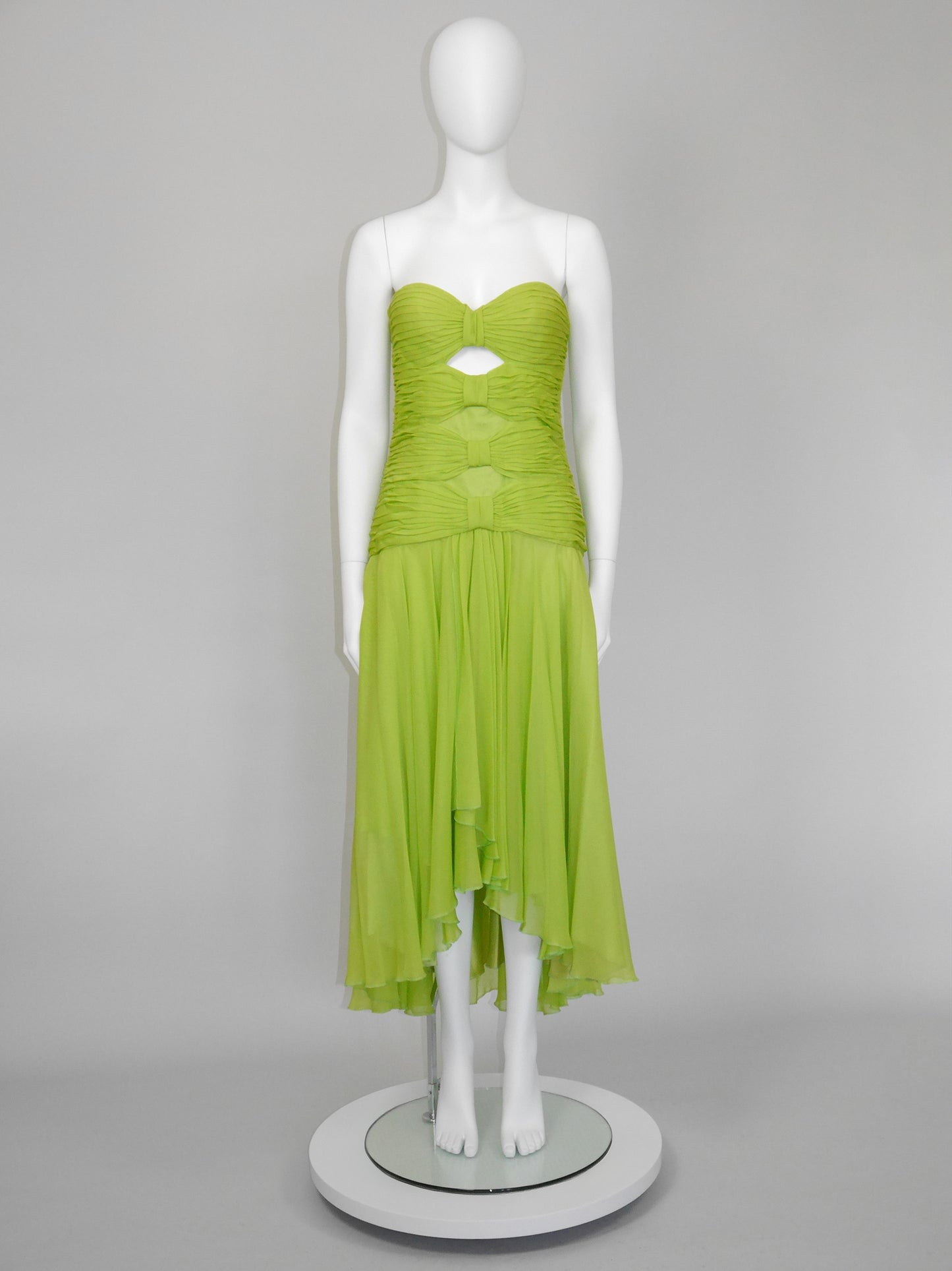 LOUIS FÉRAUD 1980s Vintage Lime Green Silk Bustier Evening Dress Size M