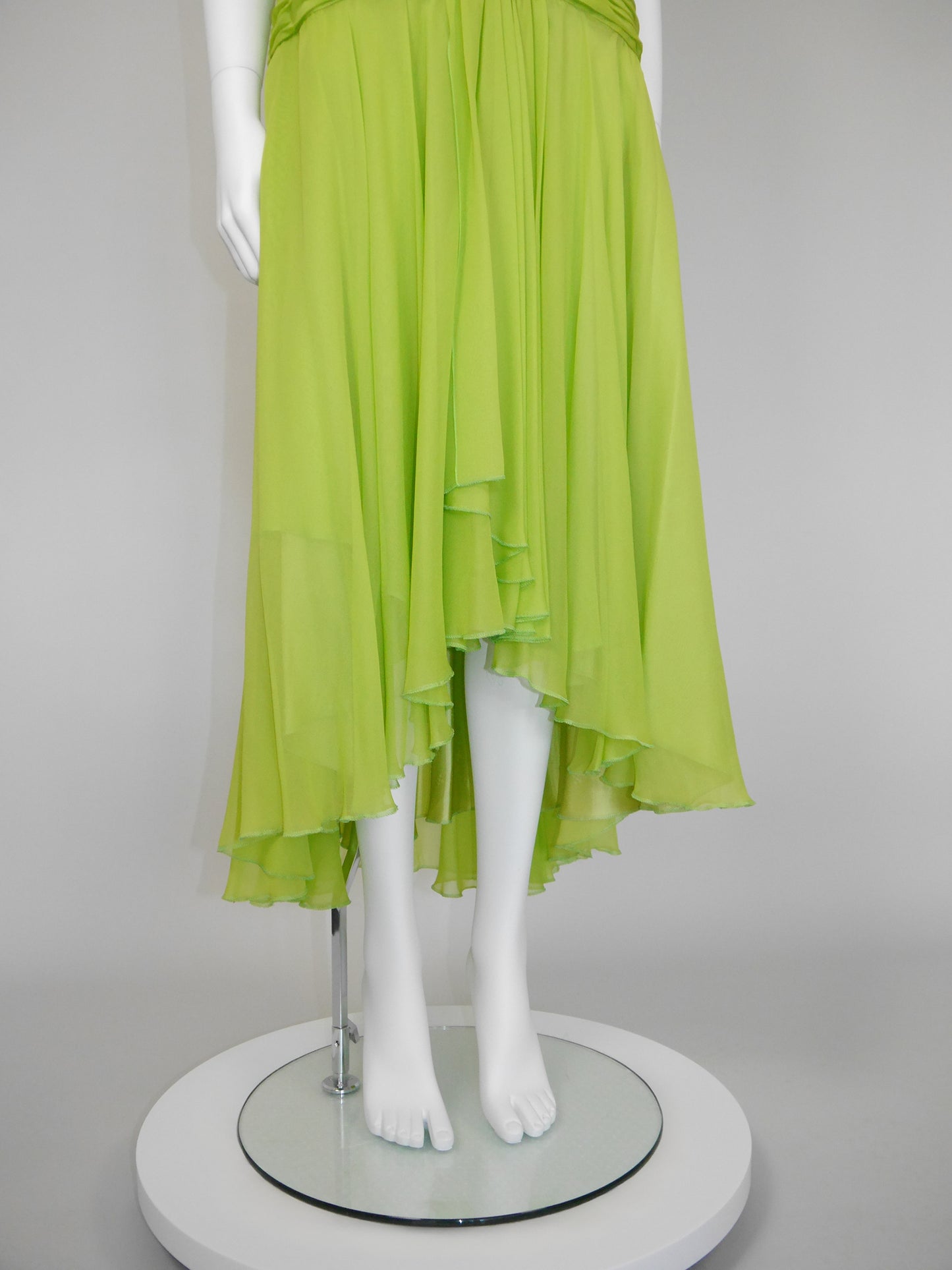 LOUIS FÉRAUD 1980s Vintage Lime Green Silk Bustier Evening Dress Size M