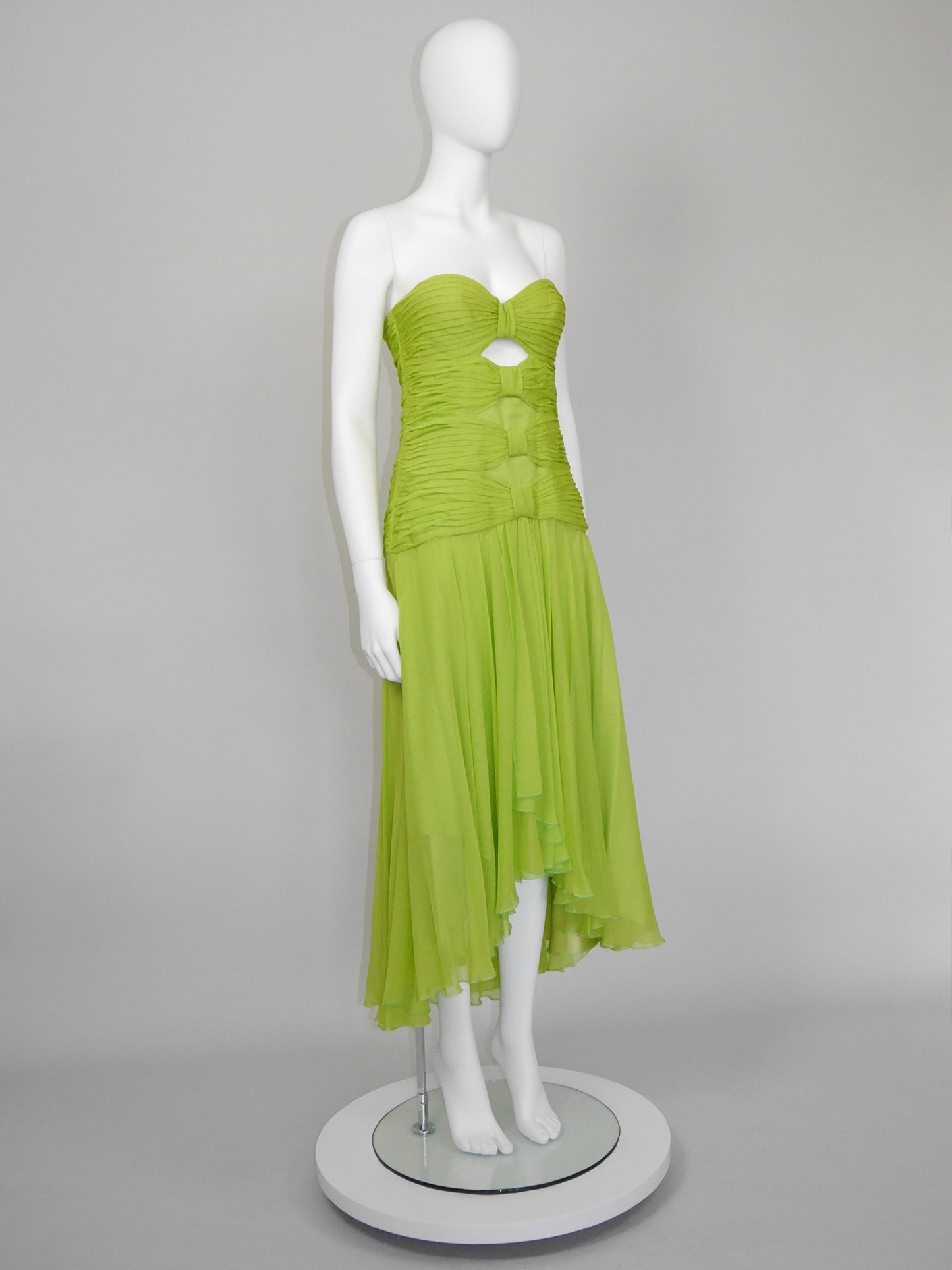 LOUIS FÉRAUD 1980s Vintage Lime Green Silk Bustier Evening Dress Size M