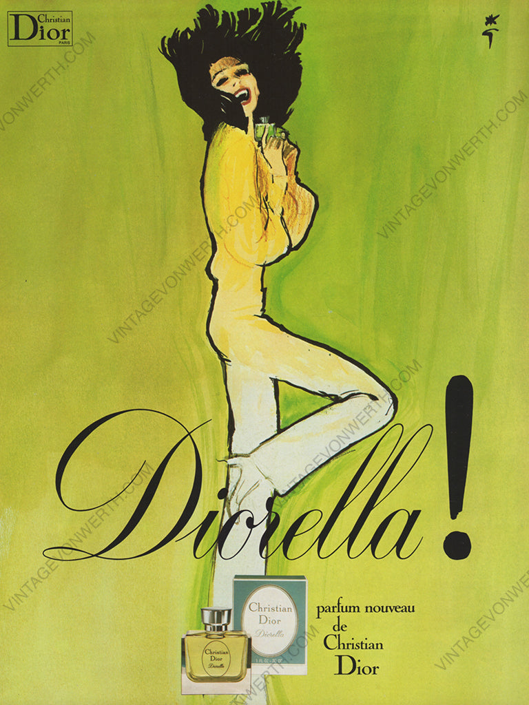 CHRISTIAN DIOR 1972 Vintage Advertisement Diorella Perfume René Gruau