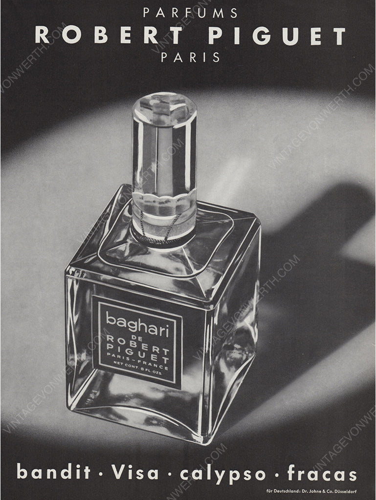 ROBERT PIGUET 1964 Vintage Advertisement 1960s Baghari Perfume Print Ad