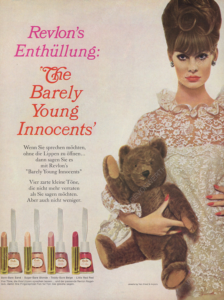 REVLON 1966 Vintage Print Advertisement 1960s Beauty Magazine Ad Jean Shrimpton