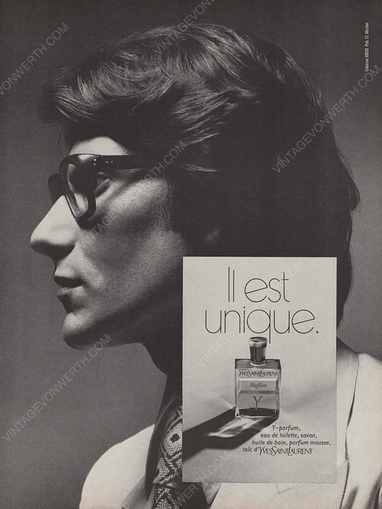 YVES SAINT LAURENT 1970 Y Perfume Vintage Print Advertisement Fragrance Parfum