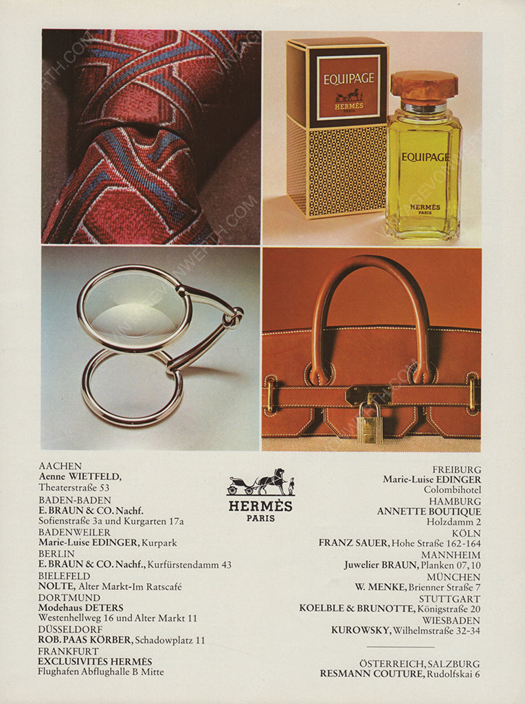 HERMÈS 1973 Vintage Print Advertisement Bags Perfume Monsieur Gentlemen Magazine Ad