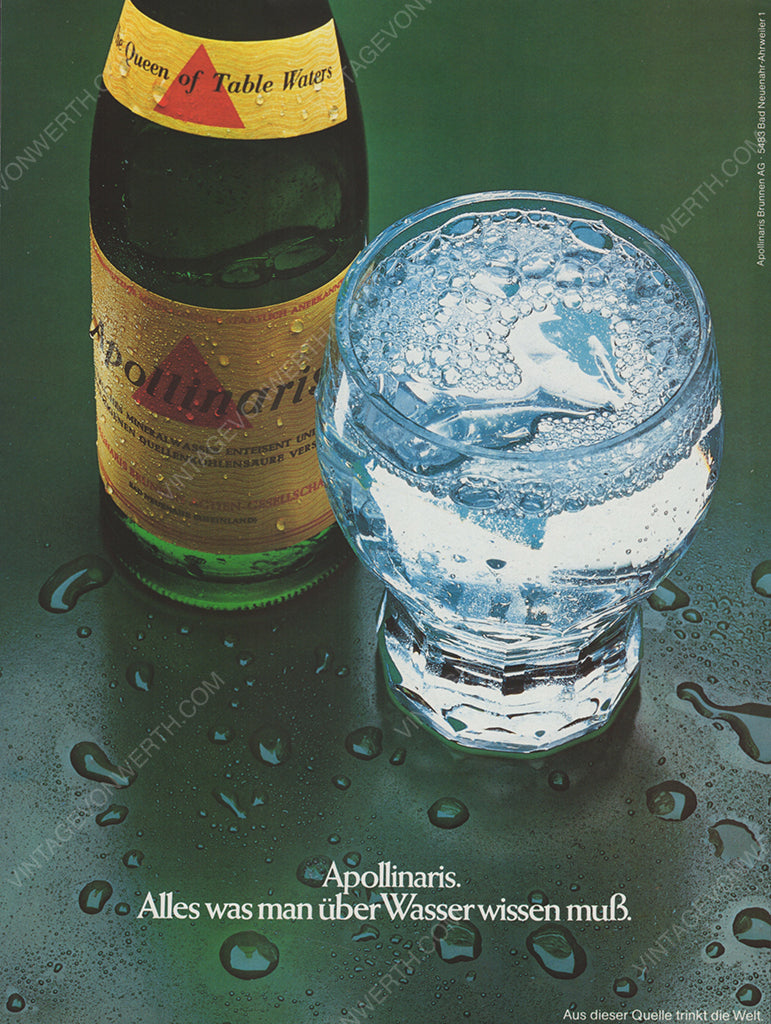 APOLLINARIS 1977 Vintage Print Advertisement 1970s Mineral Water Magazine Ad