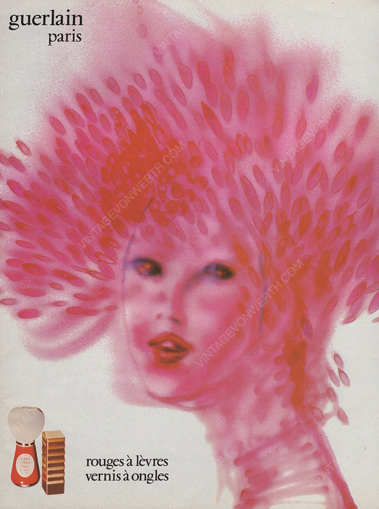 GUERLAIN 1977 Vintage Print Advertisement 1970s Beauty Cosmetics Ad