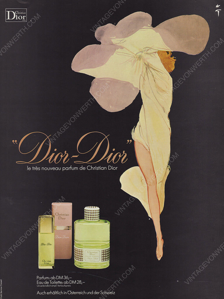 CHRISTIAN DIOR 1977 Vintage Print Advertisement 1970s Perfume Magazine Ad René Gruau