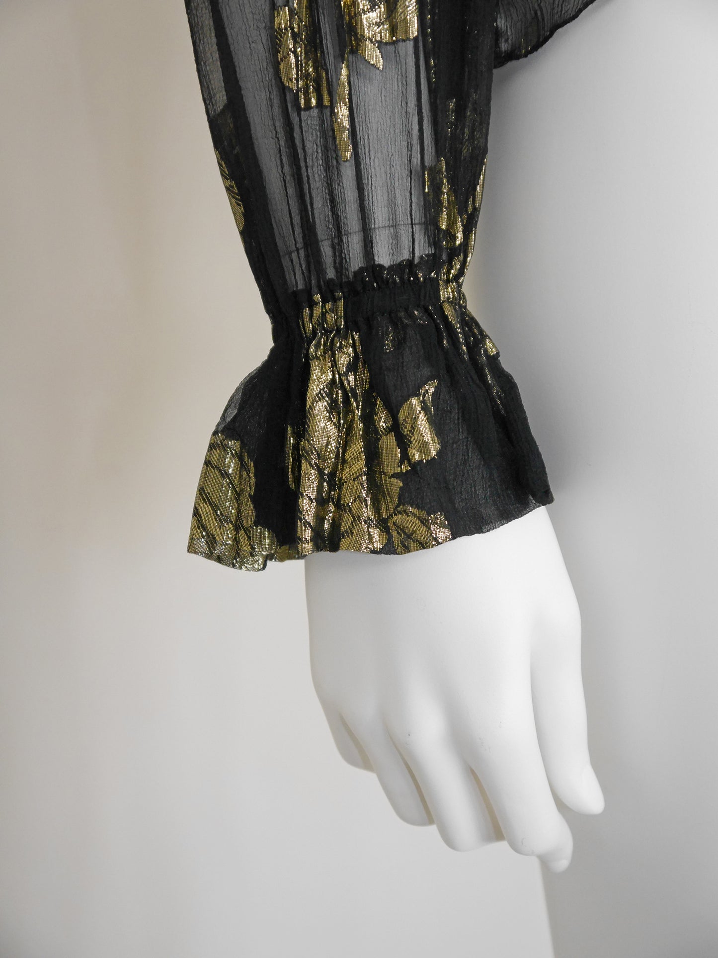 MICHEL GOMA 1970s 1980s Vintage Black & Gold Silk Lamé Evening Blouse Size S