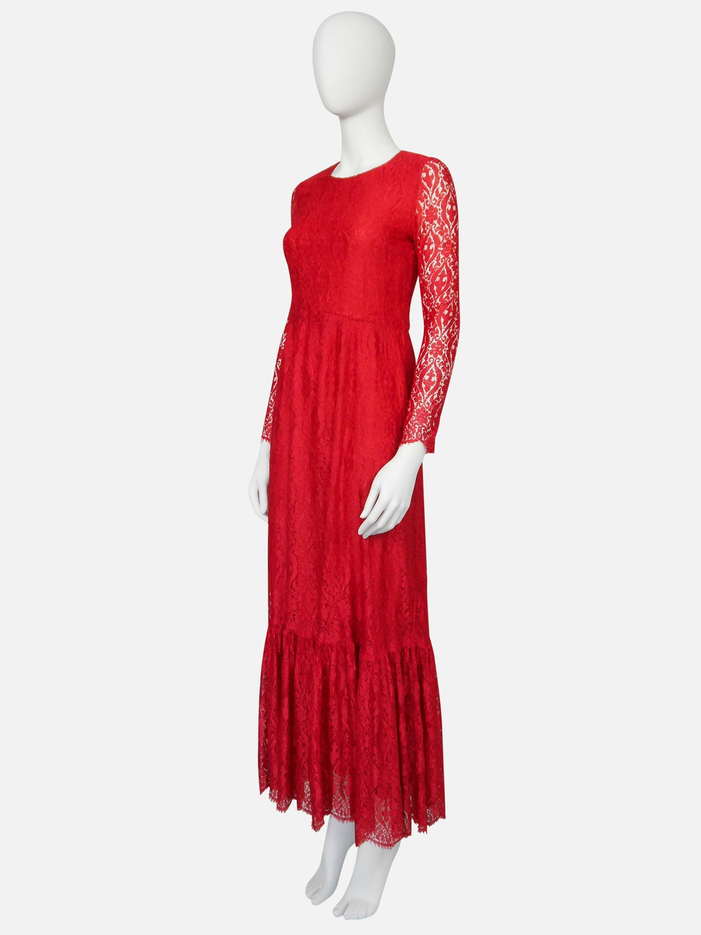 MISS DIOR by Christian Dior c. 1970 Vintage Red Lace Maxi Evening Gown Size S