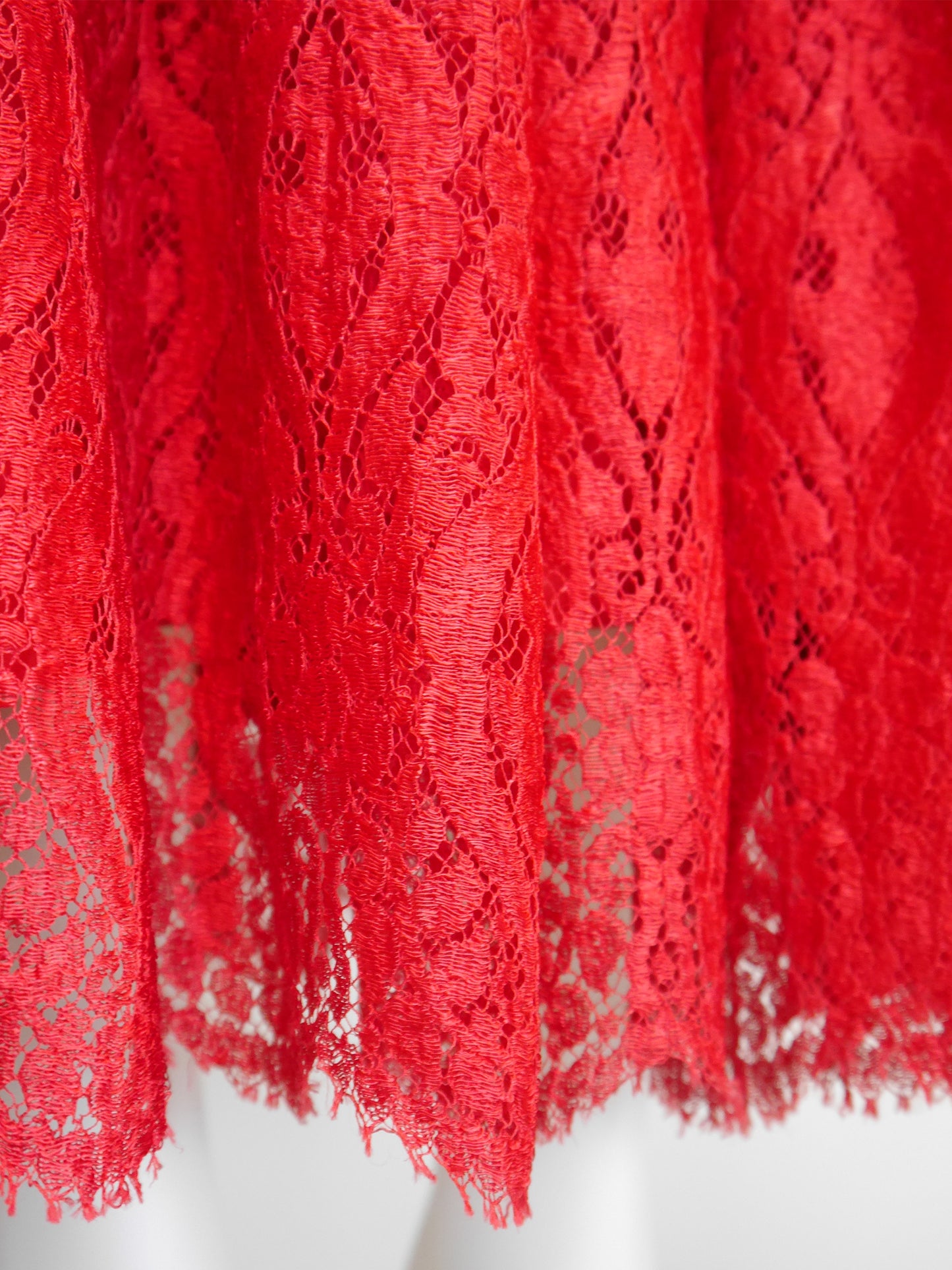 MISS DIOR by Christian Dior c. 1970 Vintage Red Lace Maxi Evening Gown Size S