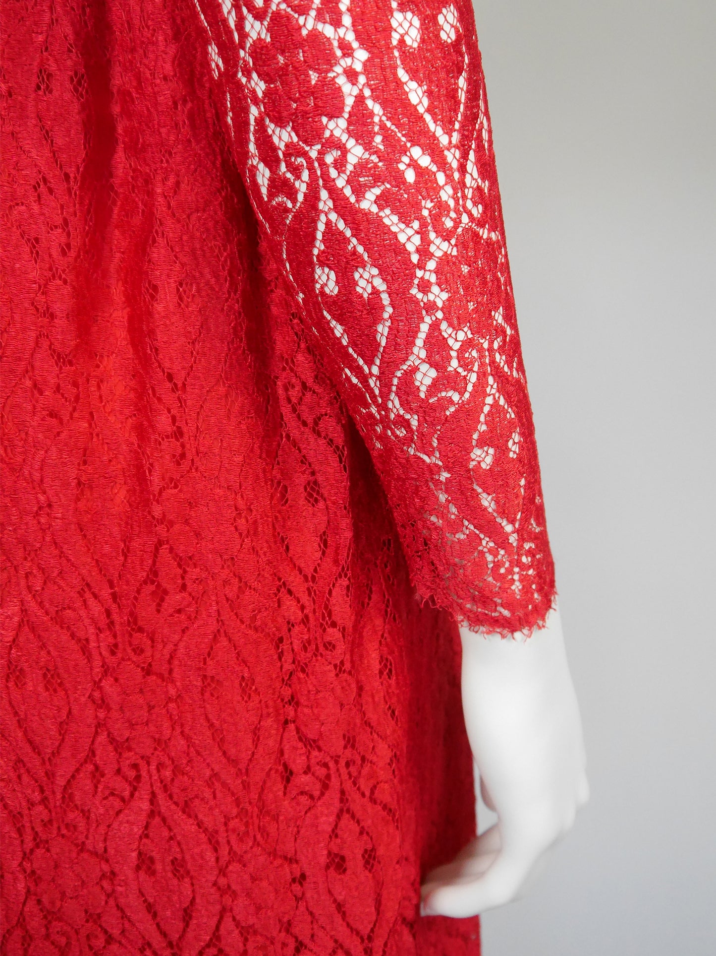 MISS DIOR by Christian Dior c. 1970 Vintage Red Lace Maxi Evening Gown Size S